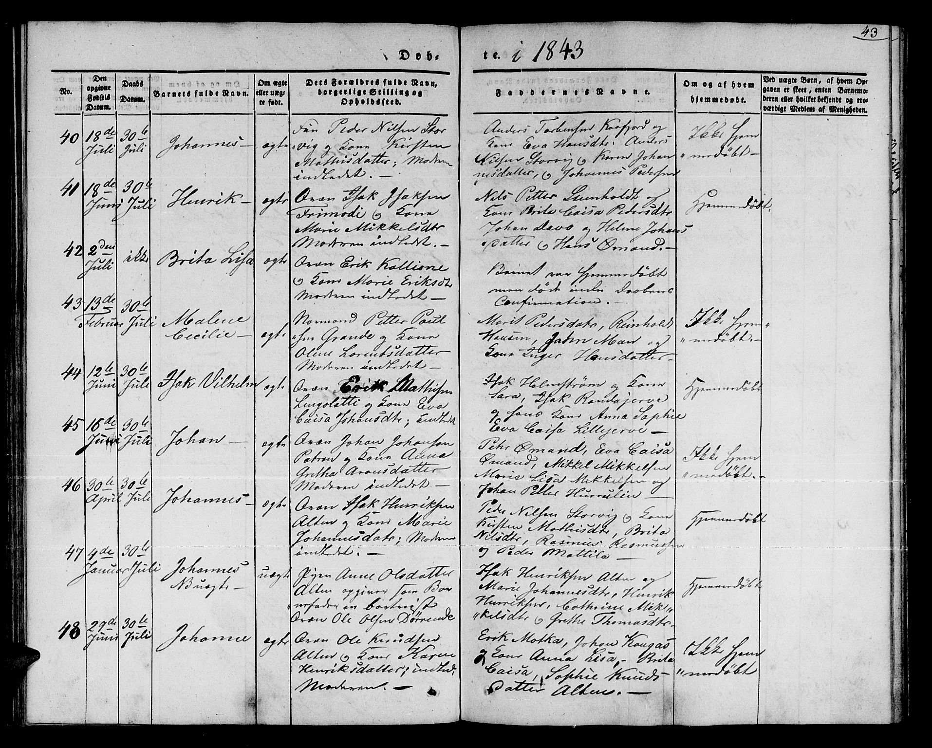 Talvik sokneprestkontor, SATØ/S-1337/H/Ha/L0015kirke: Parish register (official) no. 15, 1837-1847, p. 43