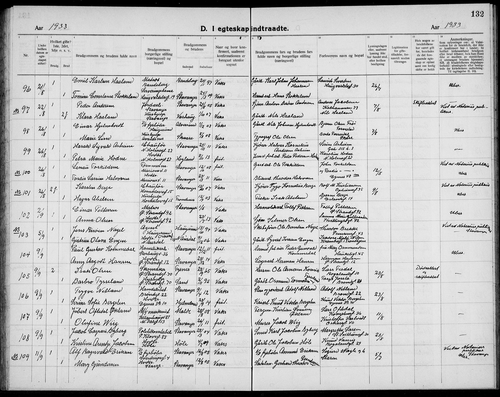 Domkirken sokneprestkontor, SAST/A-101812/001/30/30BB/L0020: Parish register (copy) no. B 20, 1921-1937, p. 132