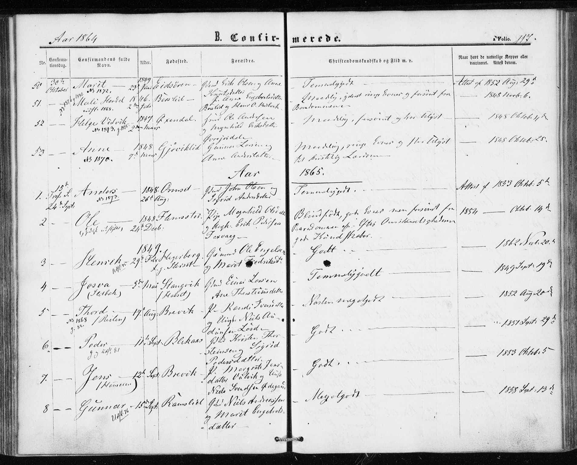 Ministerialprotokoller, klokkerbøker og fødselsregistre - Møre og Romsdal, AV/SAT-A-1454/586/L0985: Parish register (official) no. 586A11, 1857-1866, p. 117