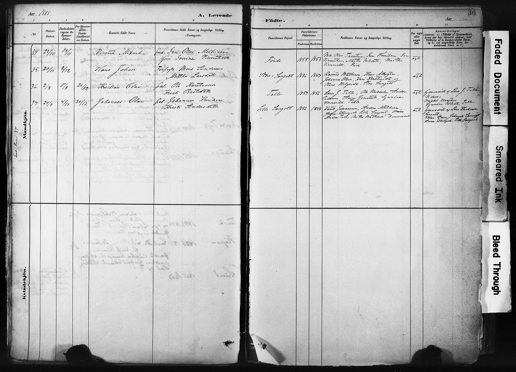 Sund sokneprestembete, AV/SAB-A-99930: Parish register (official) no. B 1, 1882-1907, p. 36