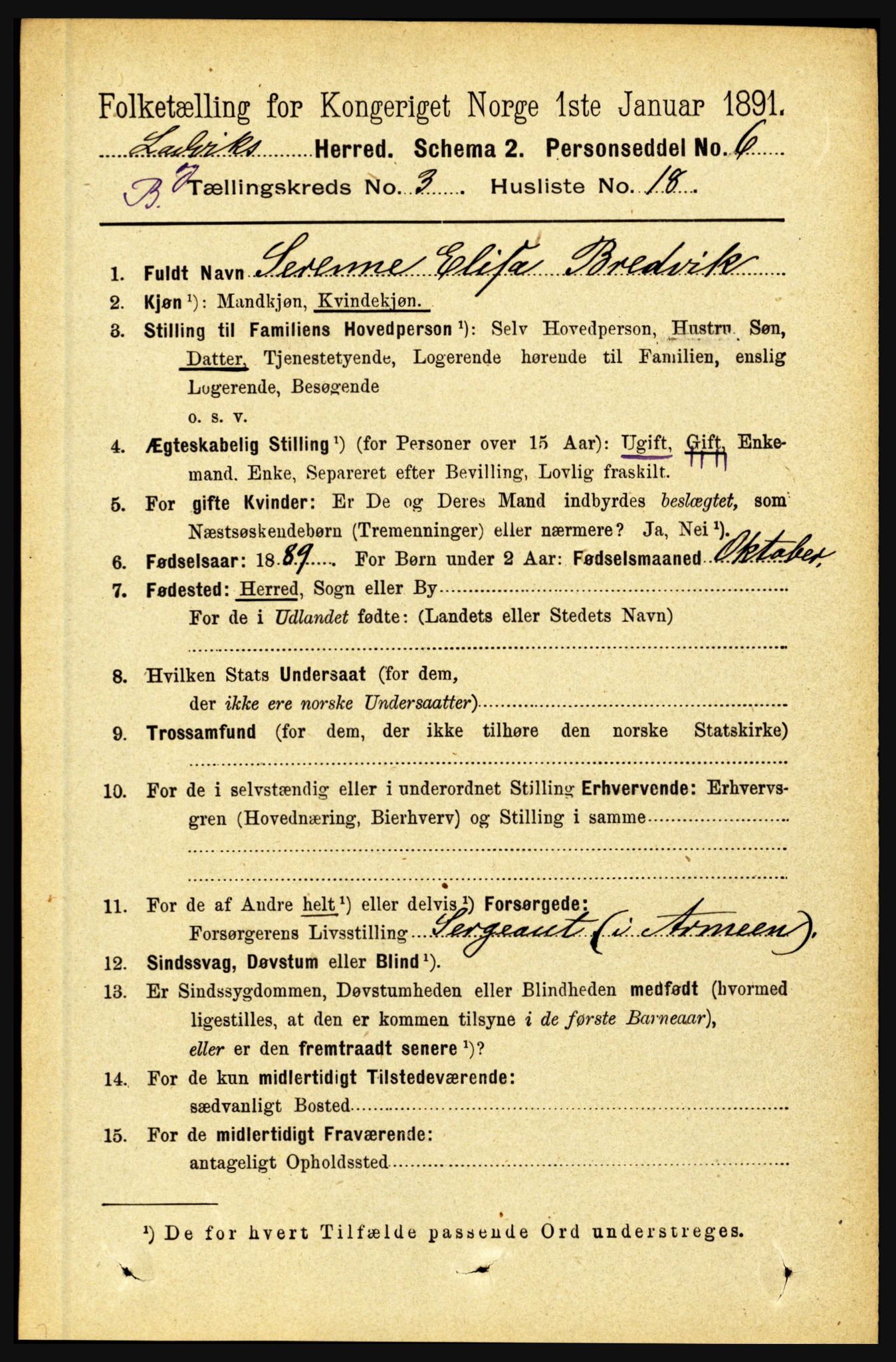 RA, 1891 census for 1415 Lavik og Brekke, 1891, p. 618