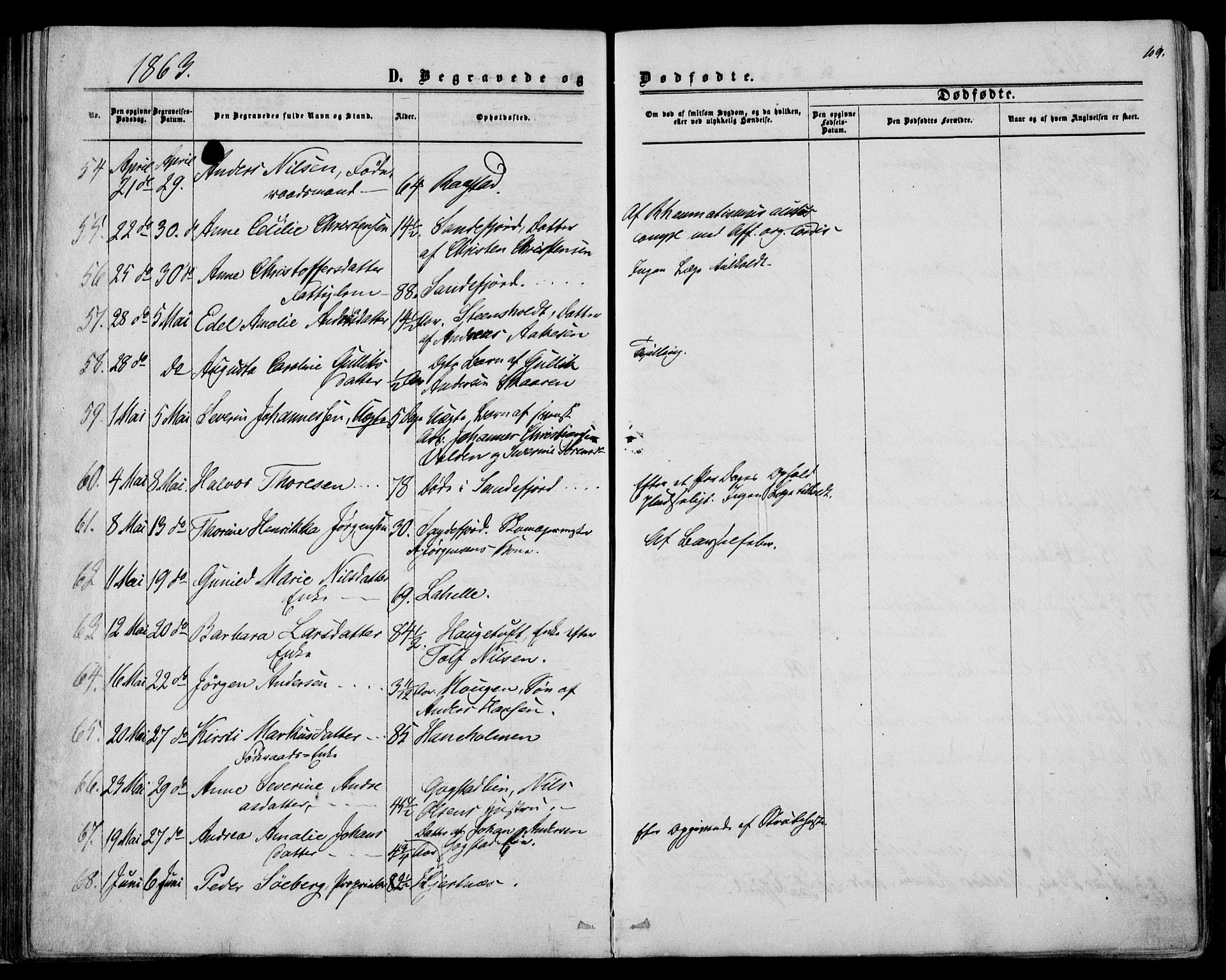Sandar kirkebøker, SAKO/A-243/F/Fa/L0009: Parish register (official) no. 9, 1862-1871, p. 109