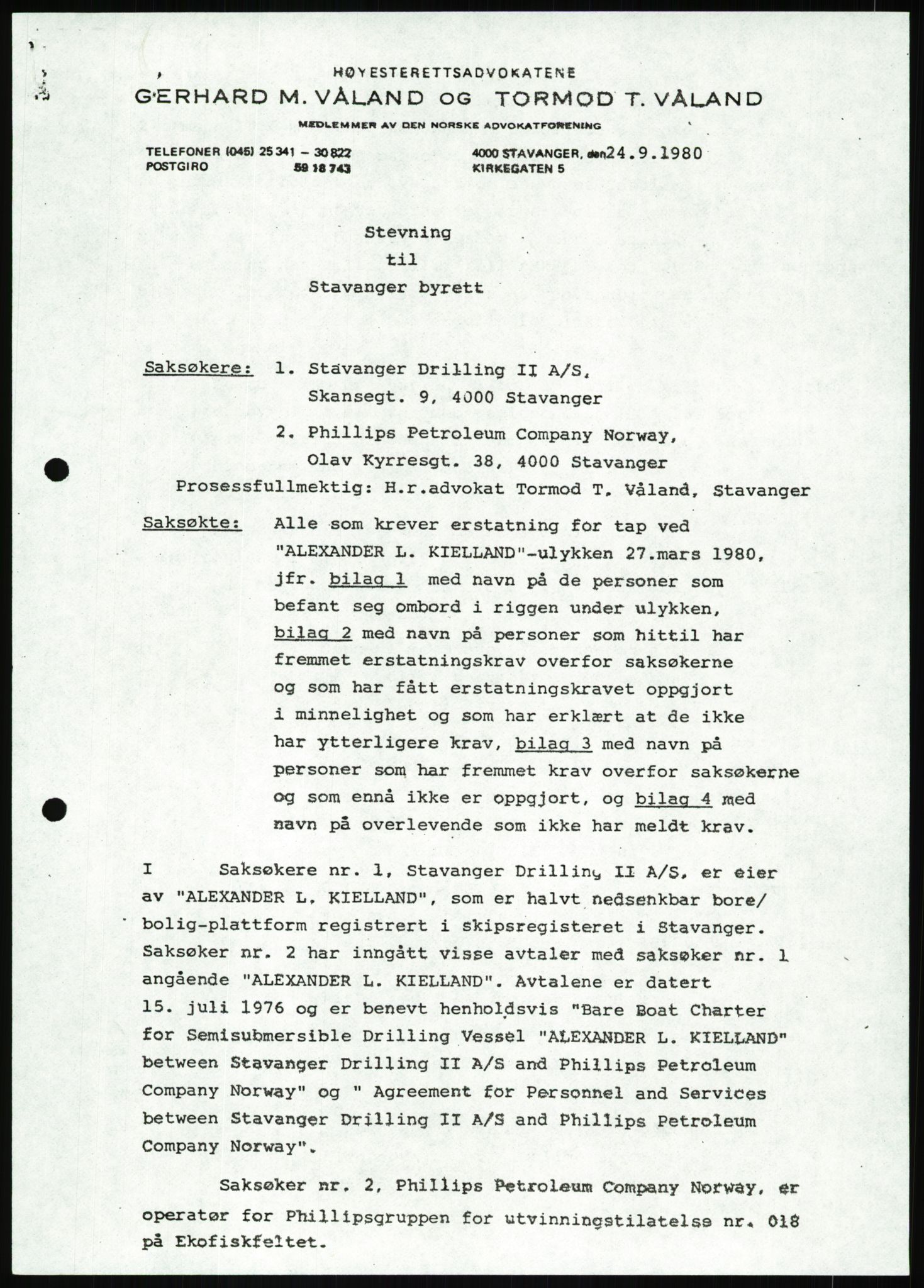 Pa 1503 - Stavanger Drilling AS, AV/SAST-A-101906/Da/L0001: Alexander L. Kielland - Begrensningssak Stavanger byrett, 1986, p. 580