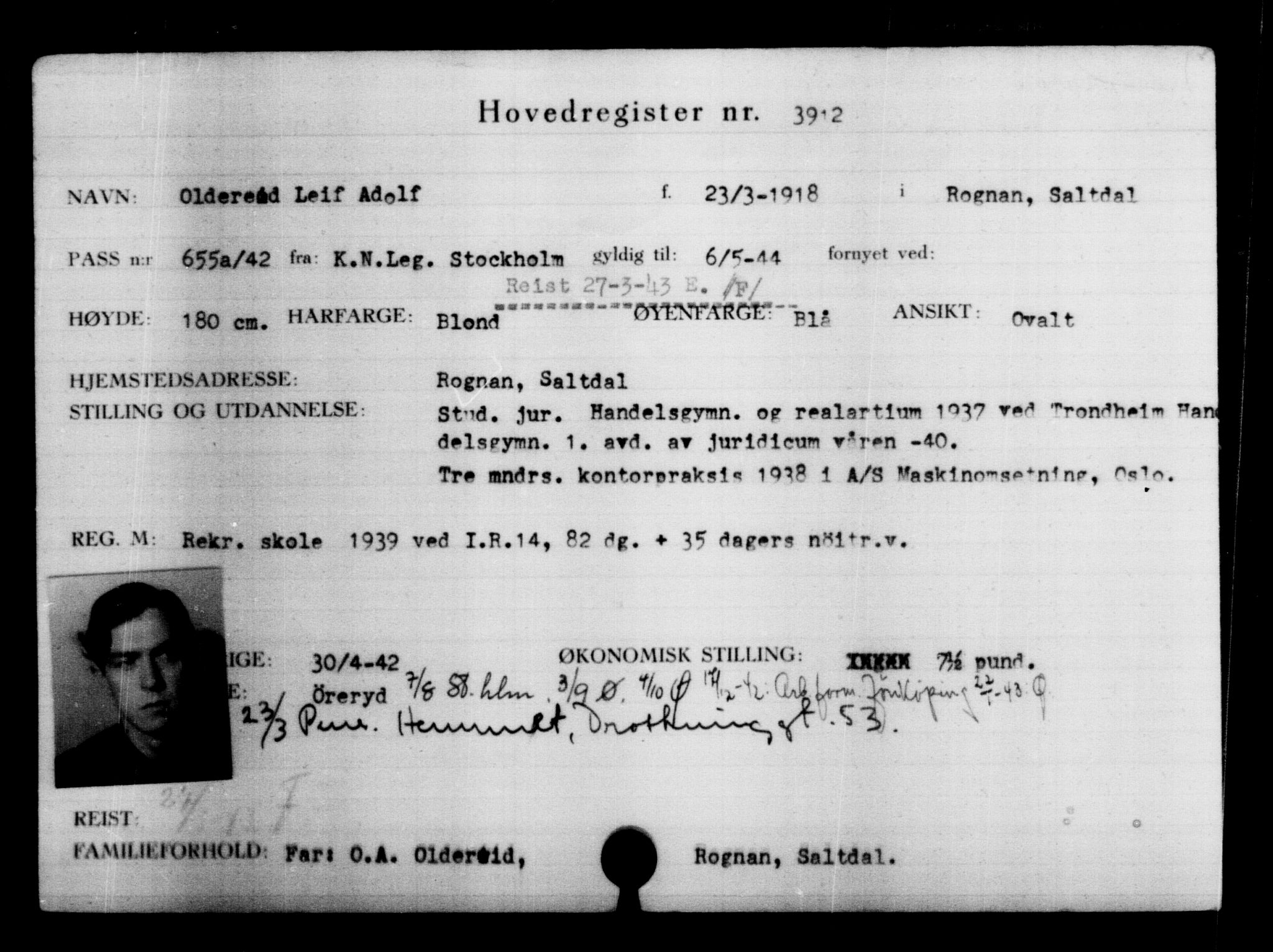 Utenriksstasjonene, Legasjonen i Stockholm, Flyktningkontoret, AV/RA-S-6753/V/Va/L0004: Kjesäterkartoteket, flyktninger med registreringsnr. 3496-6610, 1940-1945, p. 486