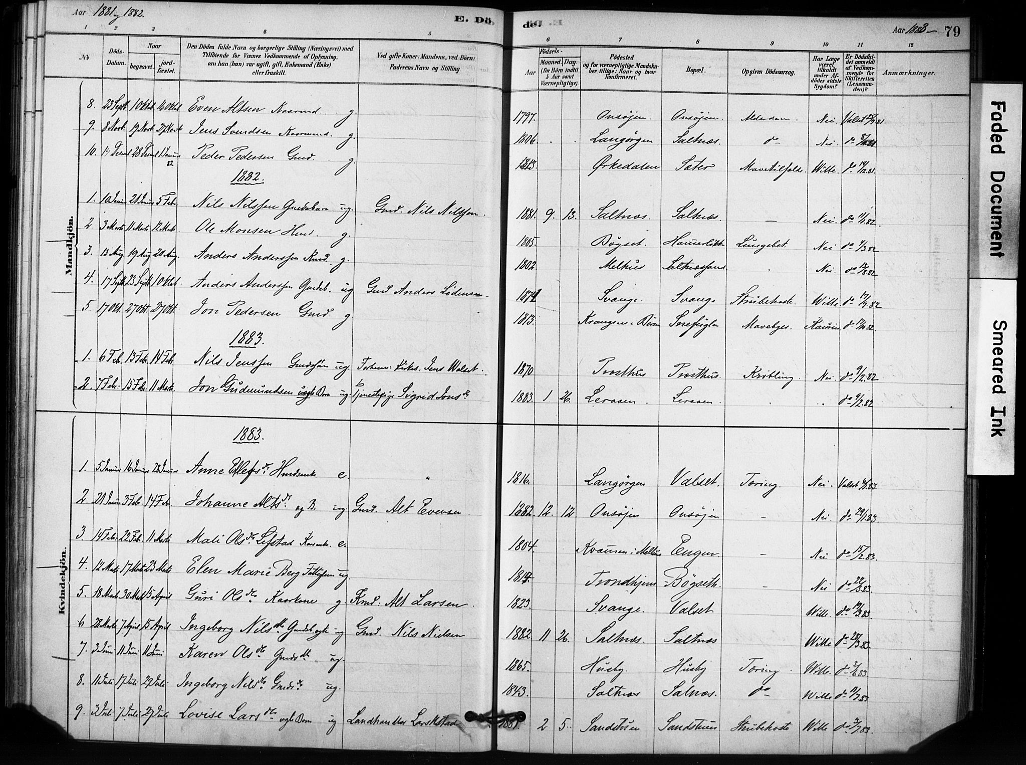 Ministerialprotokoller, klokkerbøker og fødselsregistre - Sør-Trøndelag, SAT/A-1456/666/L0786: Parish register (official) no. 666A04, 1878-1895, p. 79