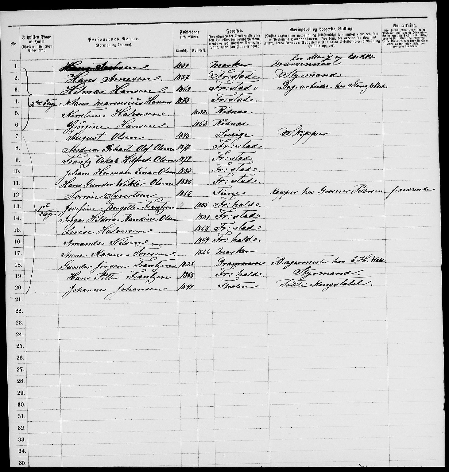 RA, 1885 census for 0103 Fredrikstad, 1885, p. 1456