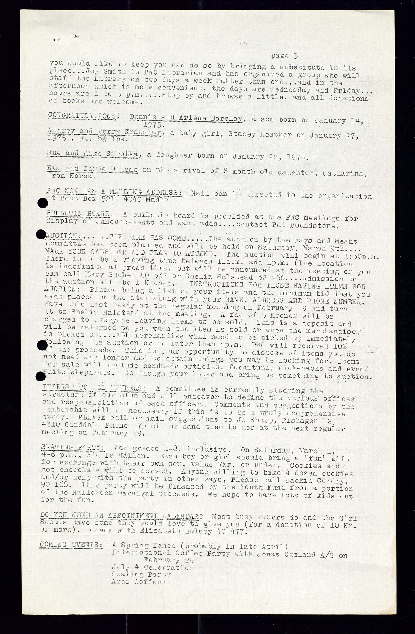 PA 1547 - Petroleum Wives Club, AV/SAST-A-101974/X/Xa/L0001: Newsletters (1971-1978)/radiointervjuer på kasett (1989-1992), 1970-1978