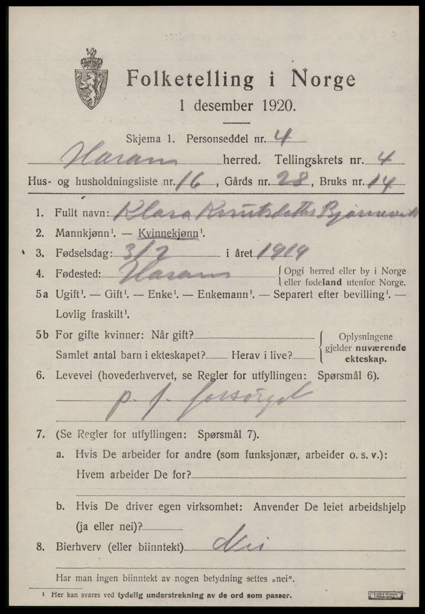 SAT, 1920 census for Haram, 1920, p. 2489