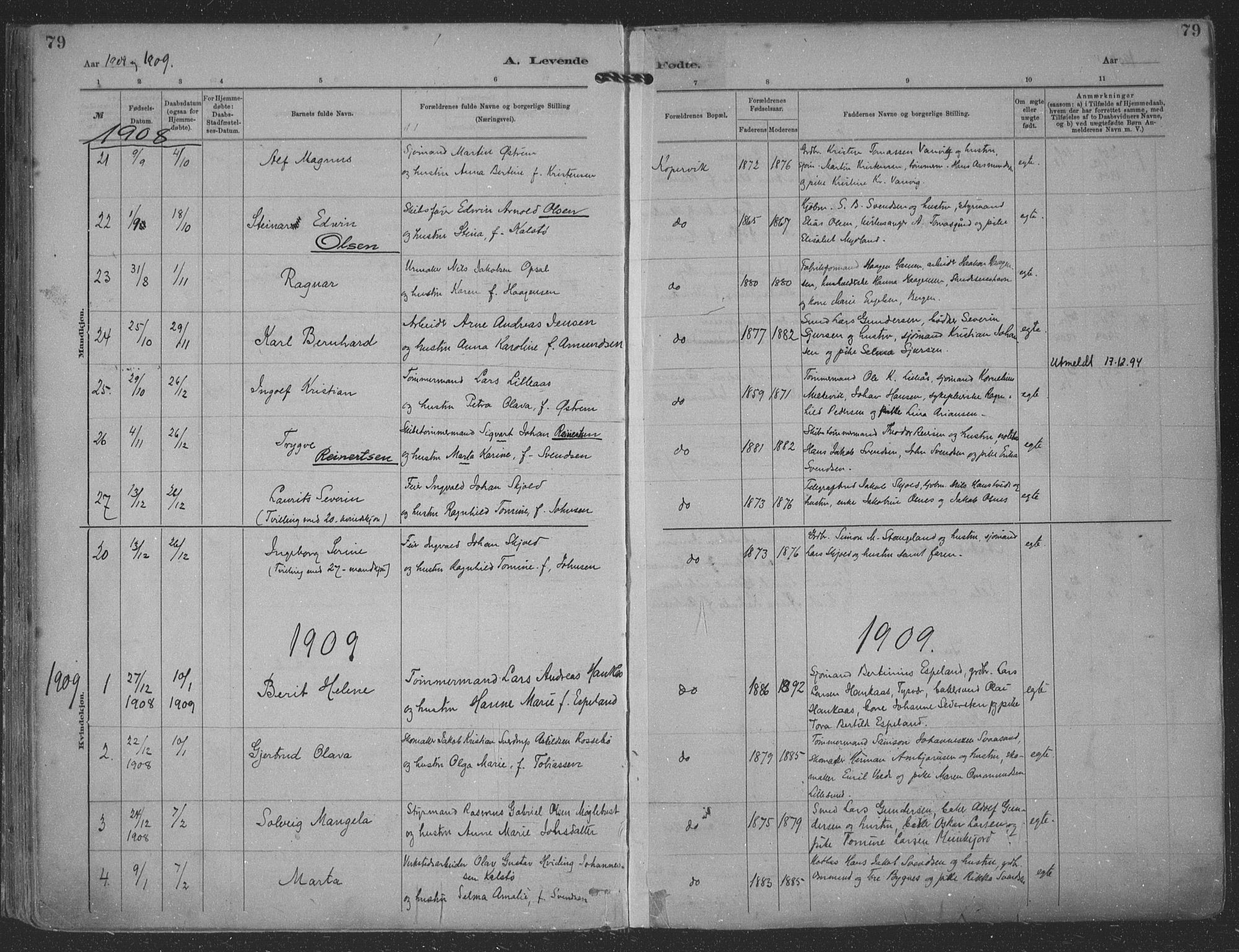 Kopervik sokneprestkontor, SAST/A-101850/H/Ha/Haa/L0001: Parish register (official) no. A 1, 1880-1919, p. 79