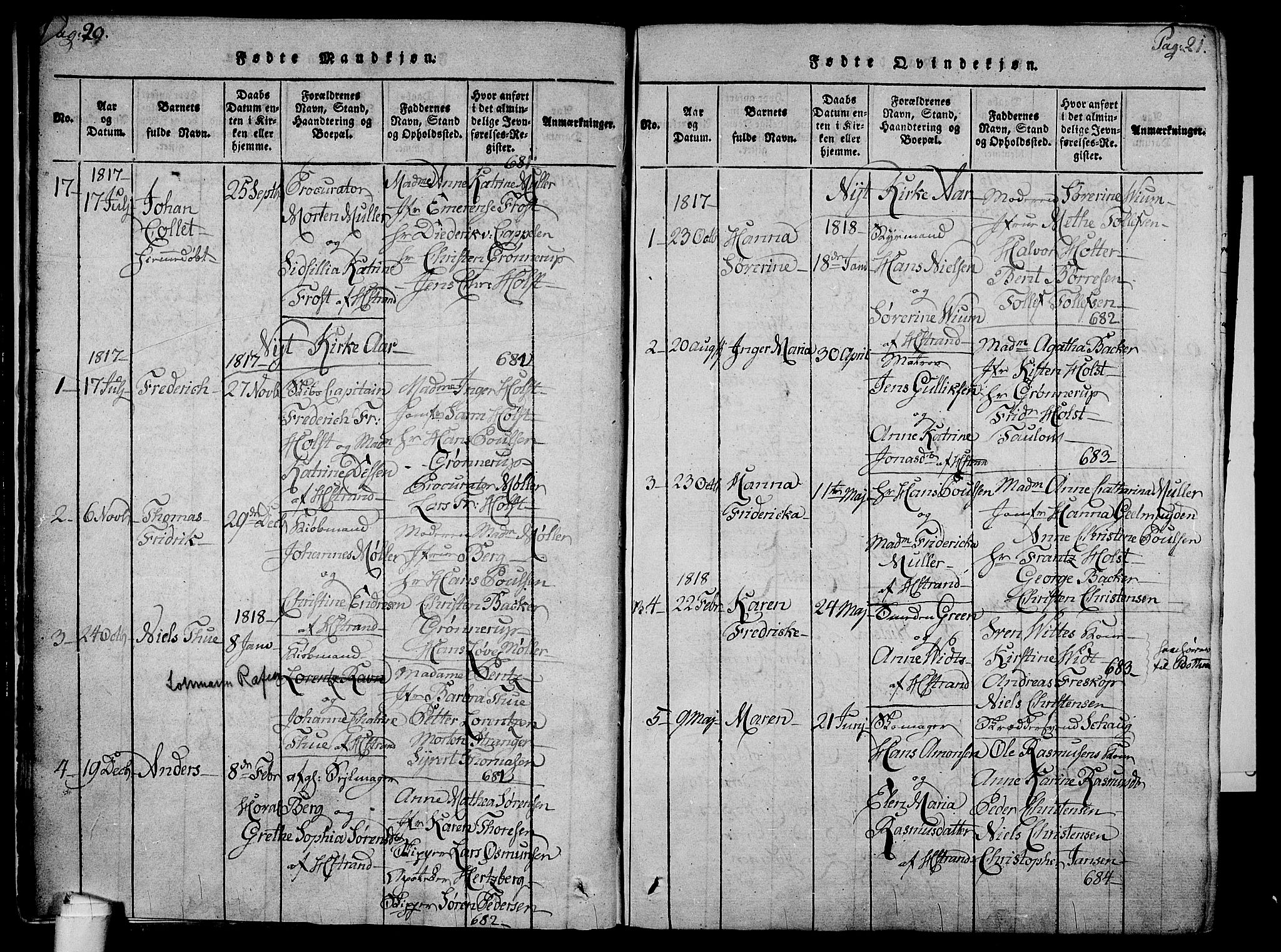 Holmestrand kirkebøker, AV/SAKO-A-346/F/Fa/L0001: Parish register (official) no. 1, 1814-1840, p. 20-21