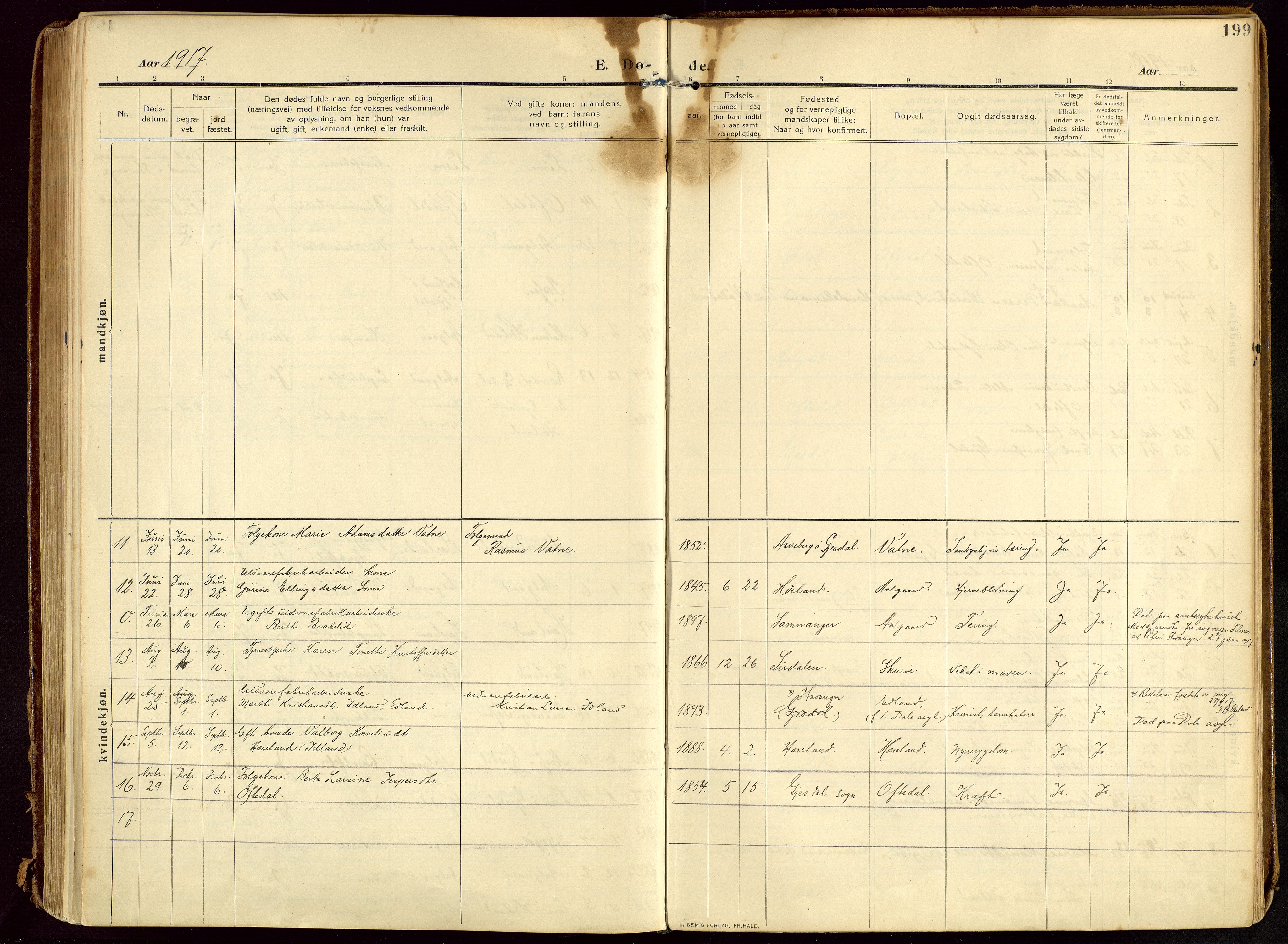 Lye sokneprestkontor, AV/SAST-A-101794/002/B/L0001: Parish register (official) no. A 13, 1910-1925, p. 199