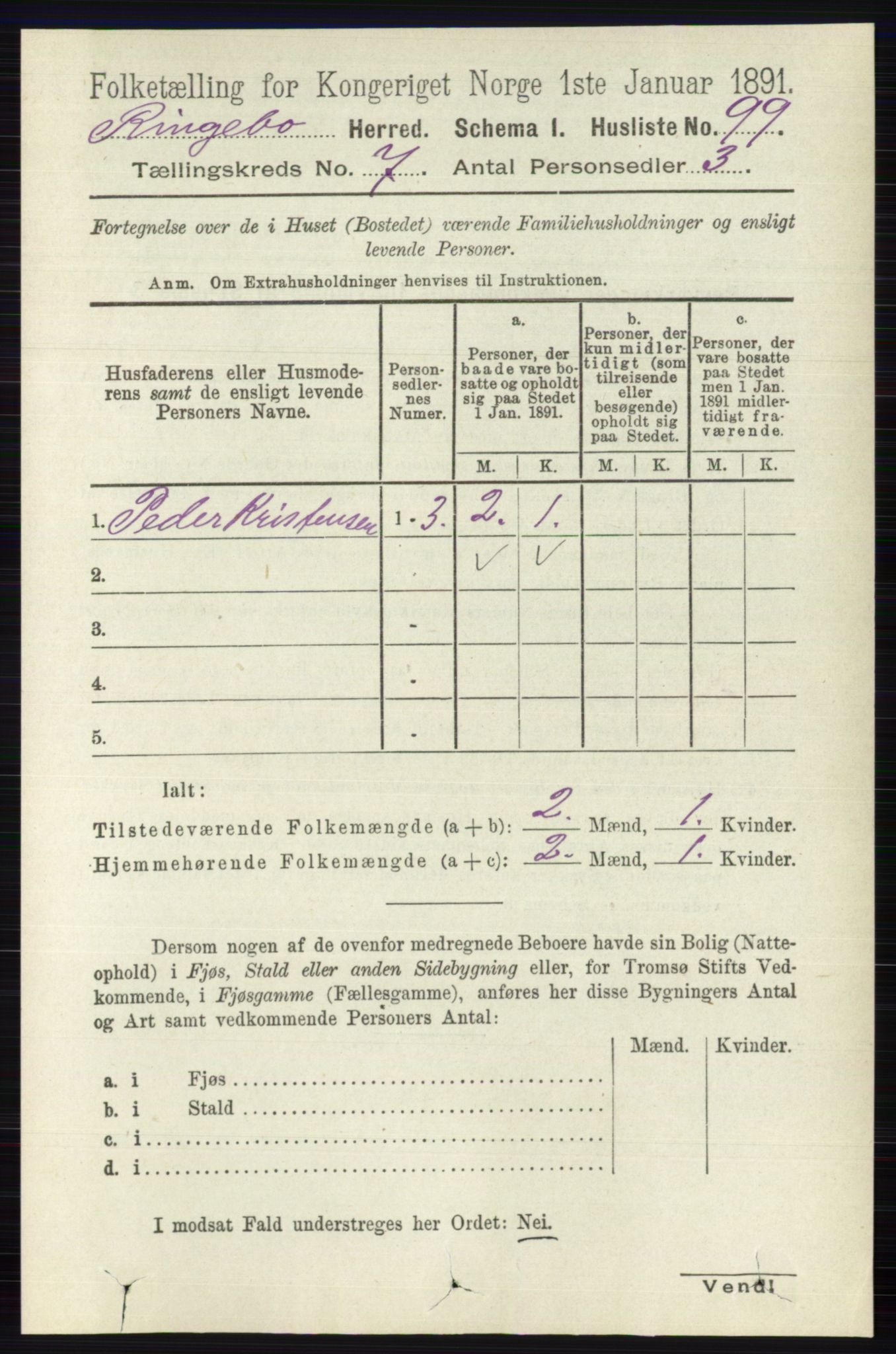 RA, 1891 census for 0520 Ringebu, 1891, p. 3022