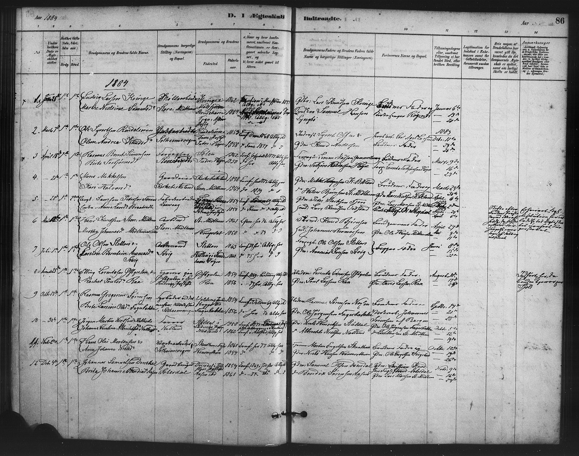 Fana Sokneprestembete, SAB/A-75101/H/Haa/Haai/L0001: Parish register (official) no. I 1, 1878-1888, p. 86