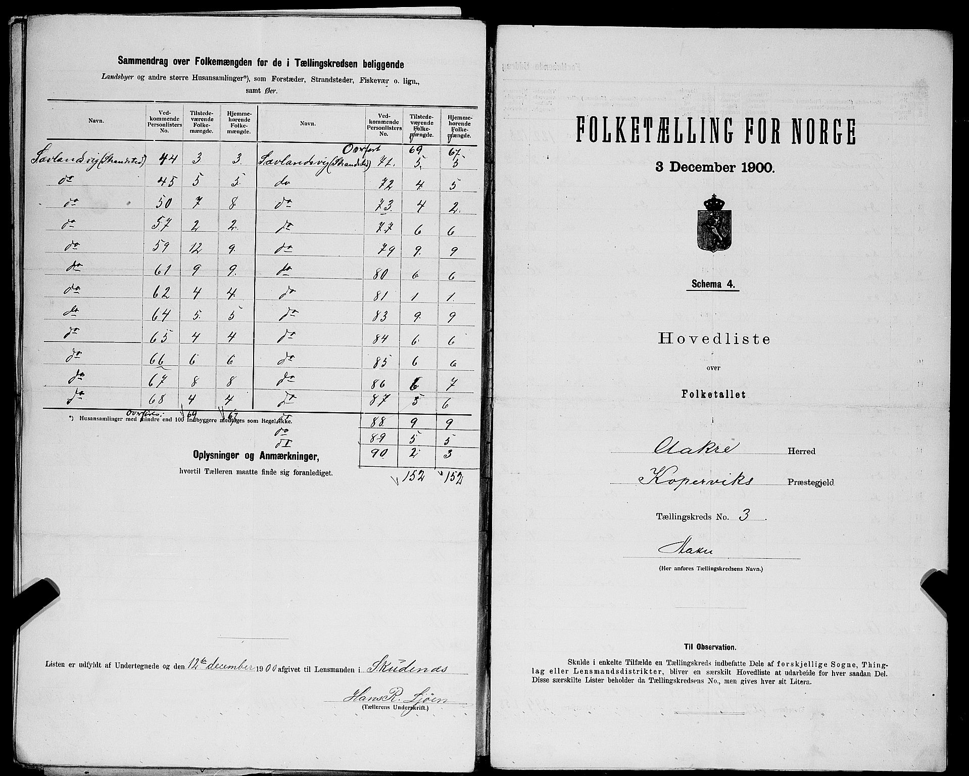 SAST, 1900 census for Åkra, 1900, p. 14