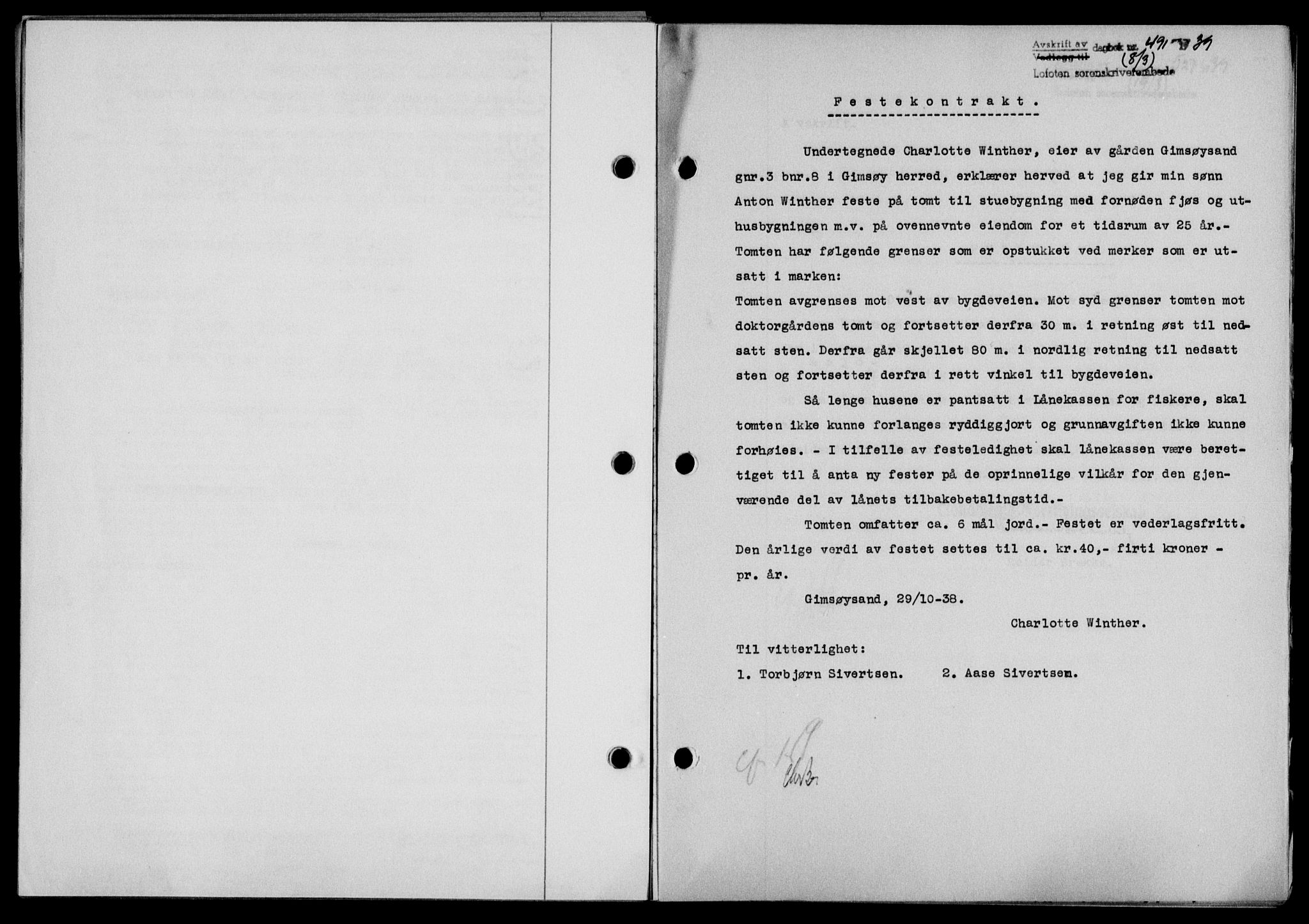 Lofoten sorenskriveri, SAT/A-0017/1/2/2C/L0005a: Mortgage book no. 5a, 1939-1939, Diary no: : 491/1939