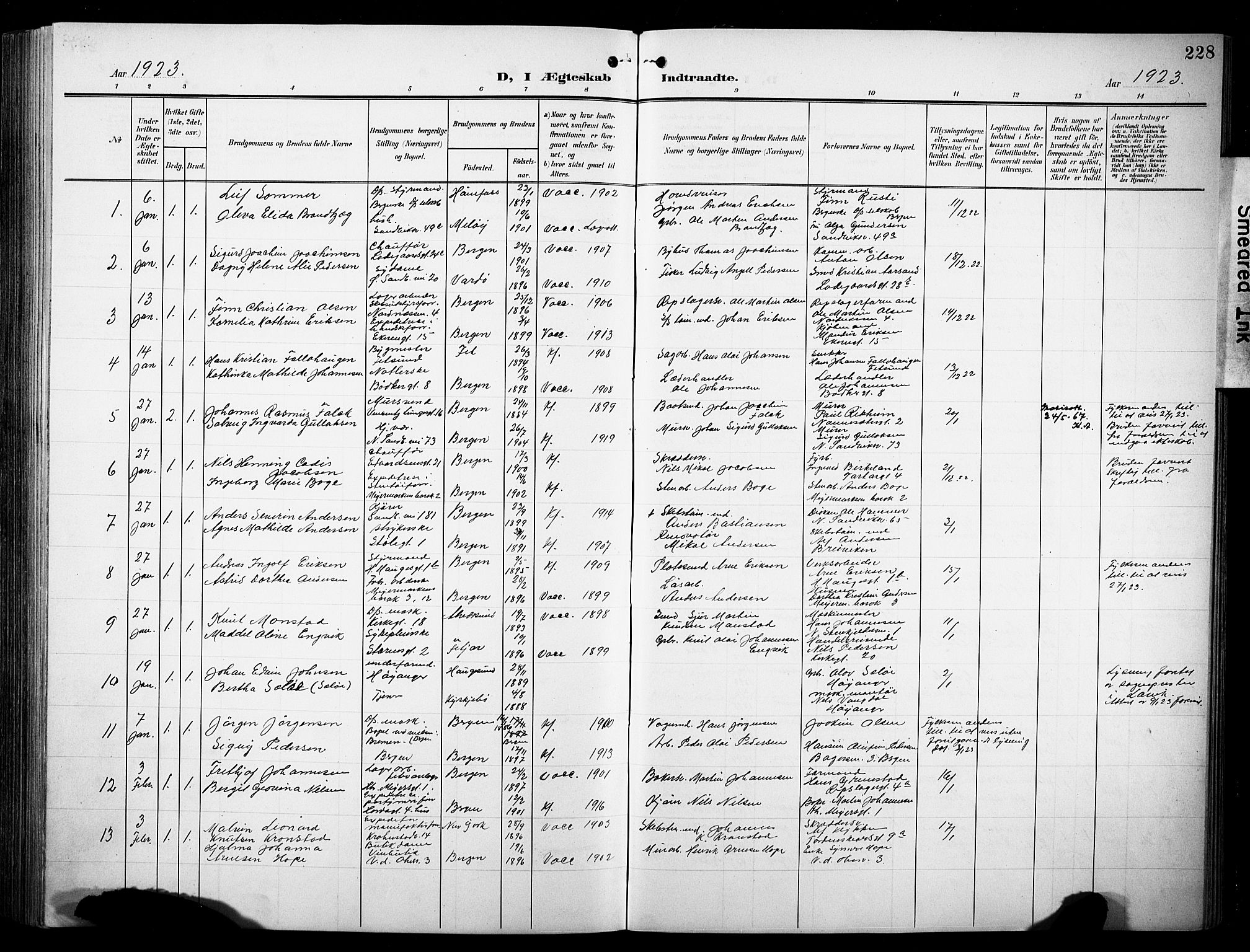 Sandviken Sokneprestembete, AV/SAB-A-77601/H/Hb/L0014: Parish register (copy) no. D 1, 1902-1929, p. 228