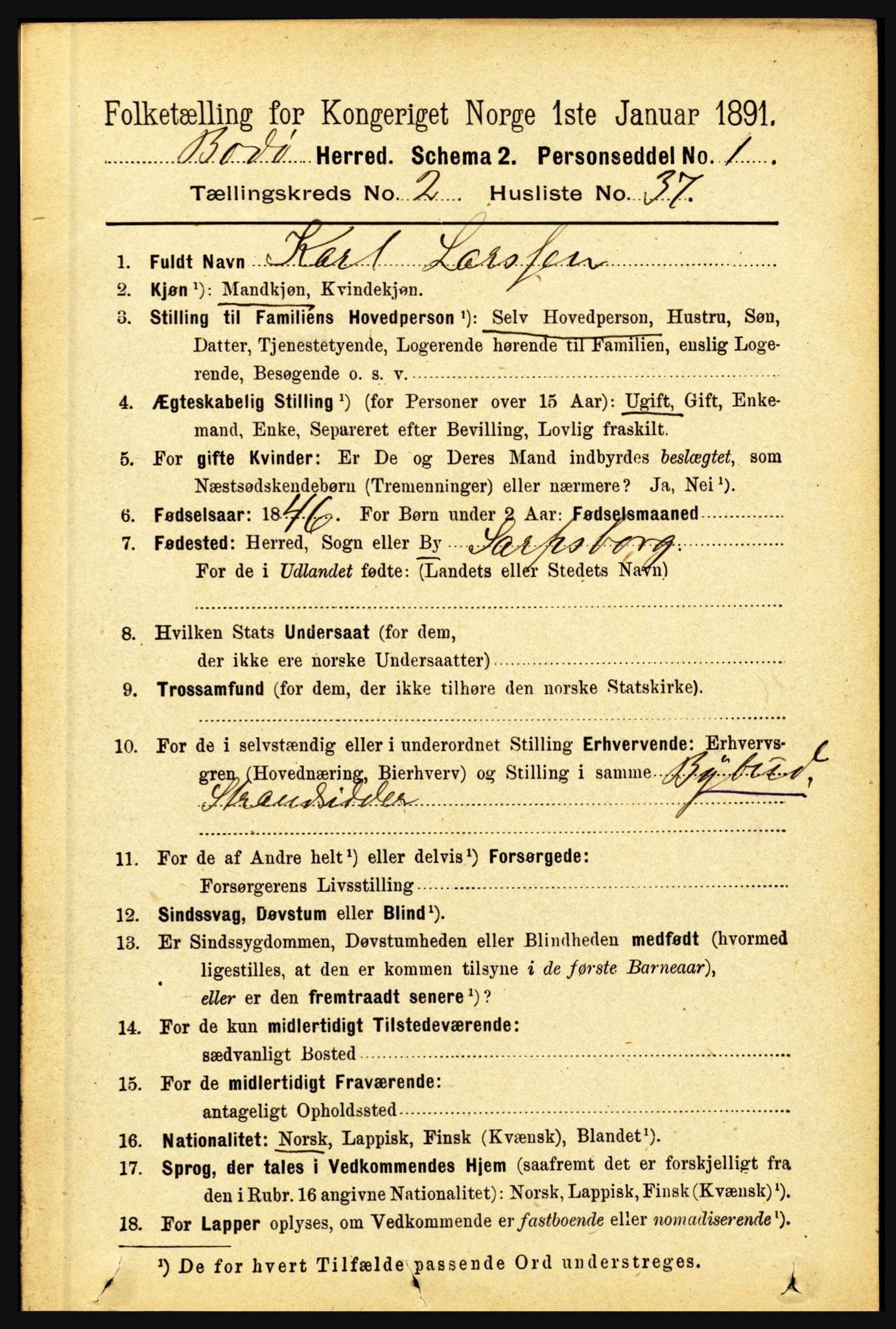 RA, 1891 census for 1843 Bodø, 1891, p. 931