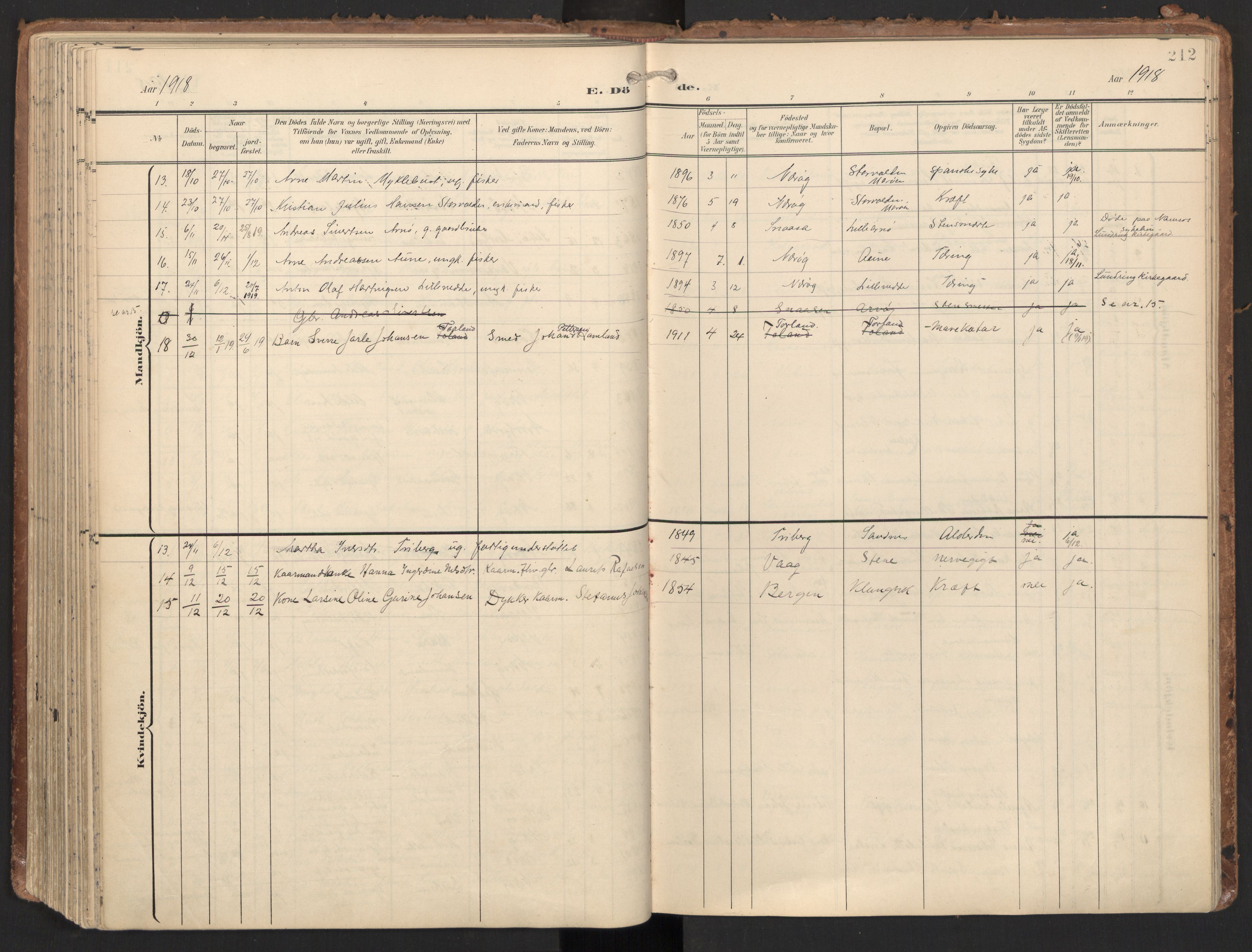 Ministerialprotokoller, klokkerbøker og fødselsregistre - Nord-Trøndelag, AV/SAT-A-1458/784/L0677: Parish register (official) no. 784A12, 1900-1920, p. 212