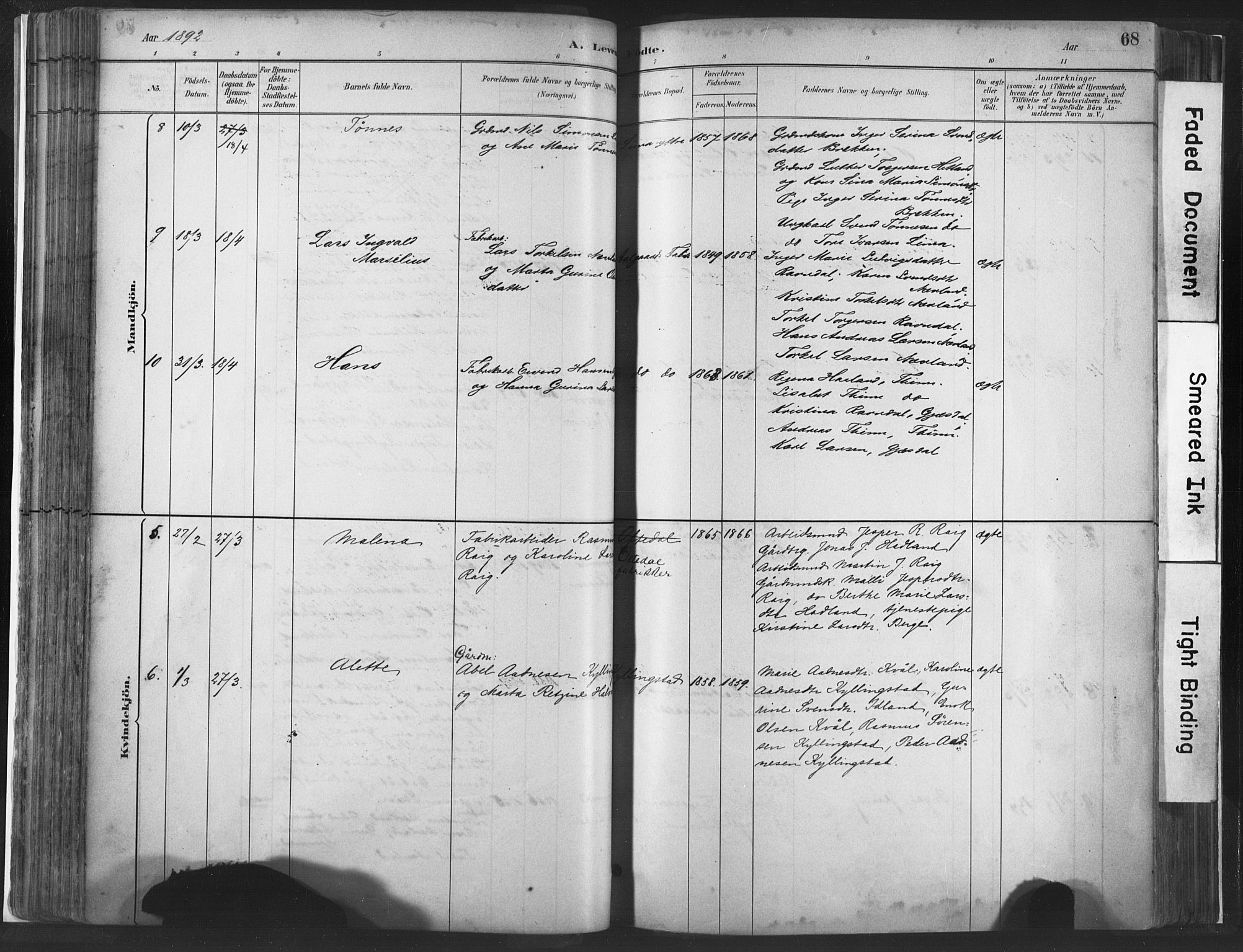 Lye sokneprestkontor, AV/SAST-A-101794/001/30BA/L0010: Parish register (official) no. A 10, 1881-1896, p. 68