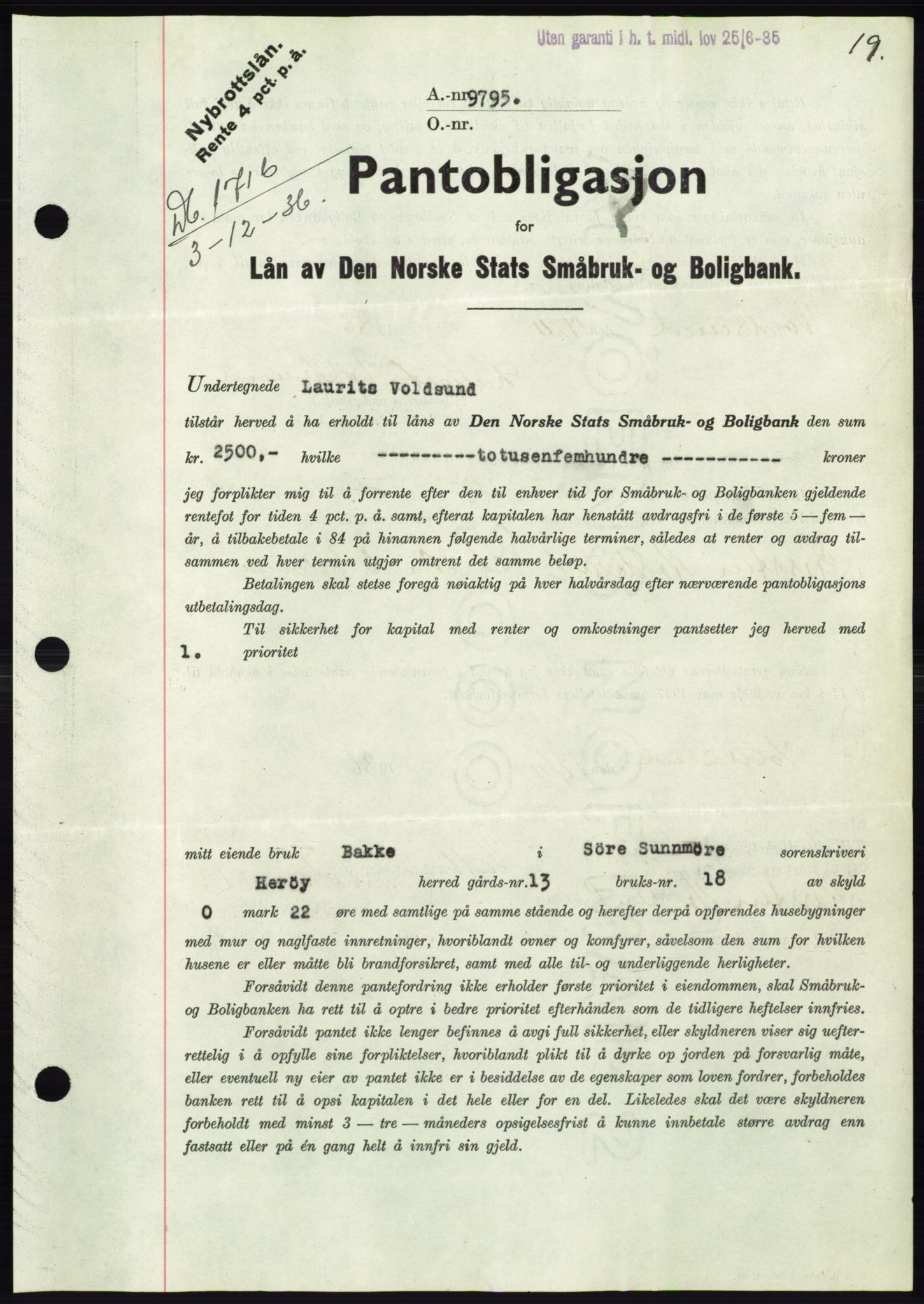 Søre Sunnmøre sorenskriveri, AV/SAT-A-4122/1/2/2C/L0062: Mortgage book no. 56, 1936-1937, Diary no: : 1716/1936