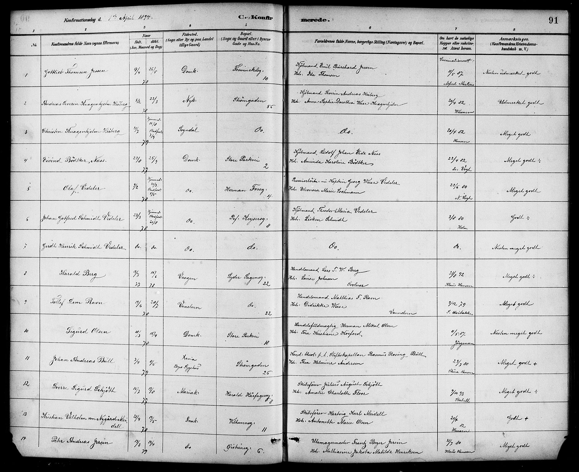 Johanneskirken sokneprestembete, SAB/A-76001/H/Hab: Parish register (copy) no. B 1, 1885-1907, p. 91