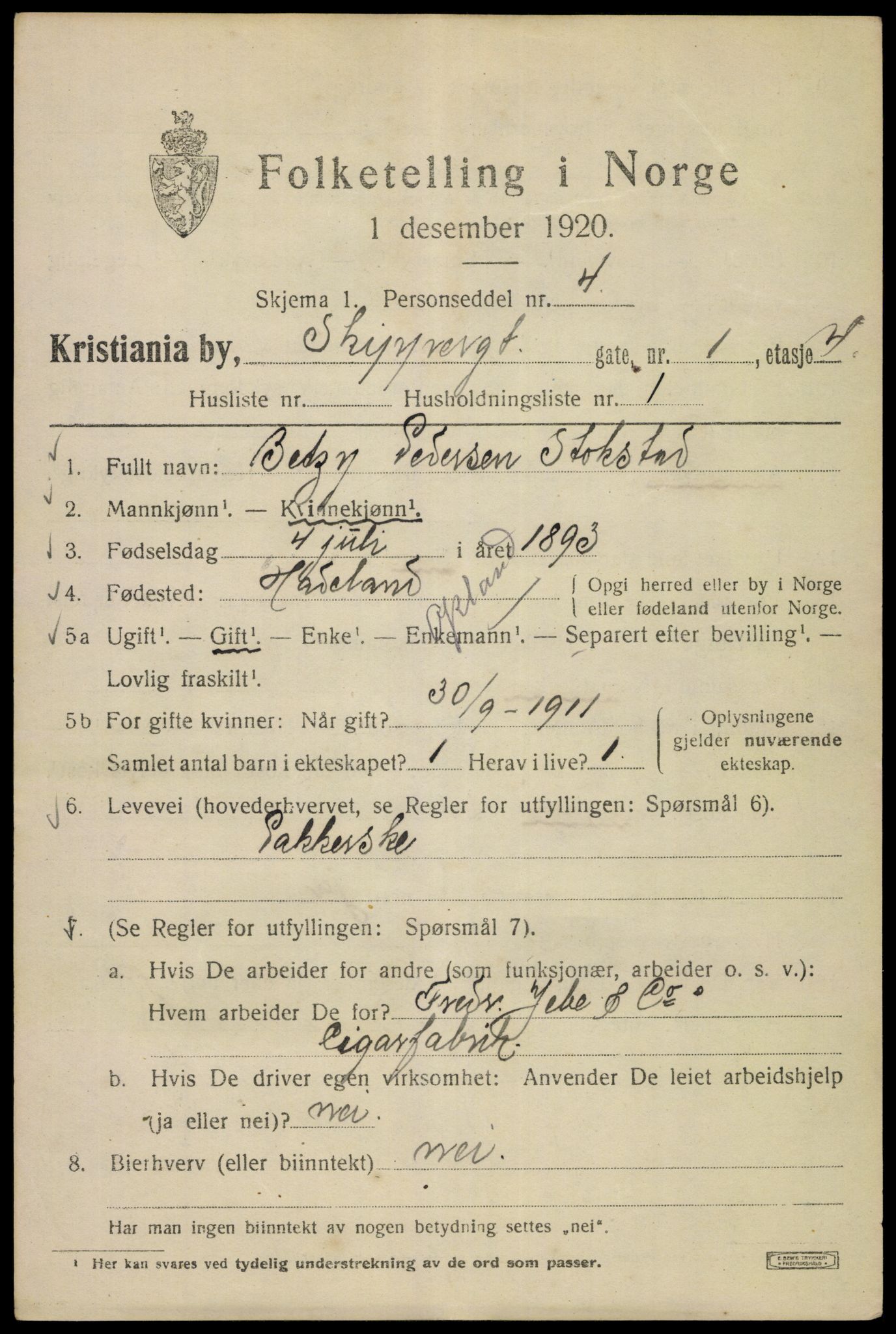 SAO, 1920 census for Kristiania, 1920, p. 512097