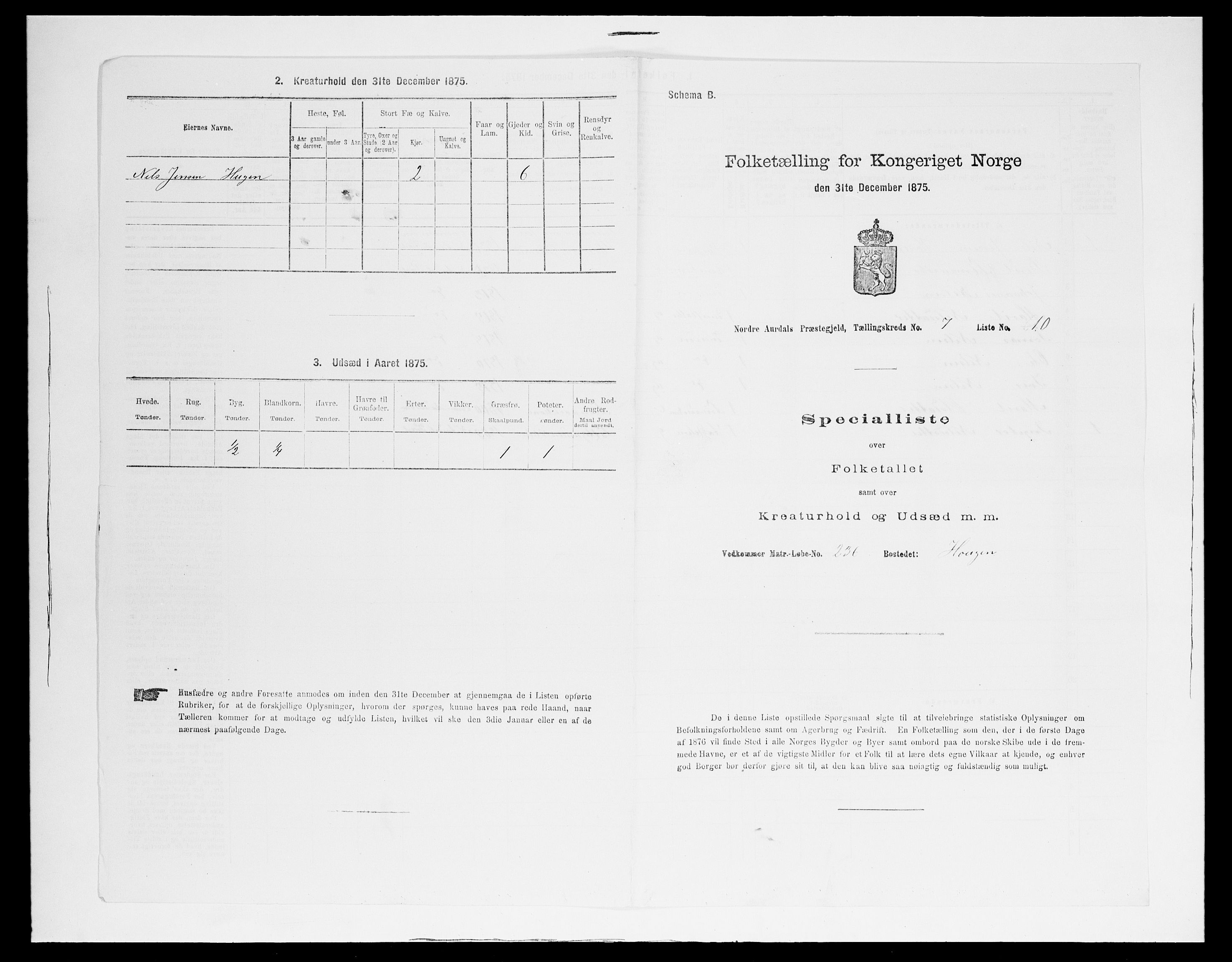 SAH, 1875 census for 0542P Nord-Aurdal, 1875, p. 1243