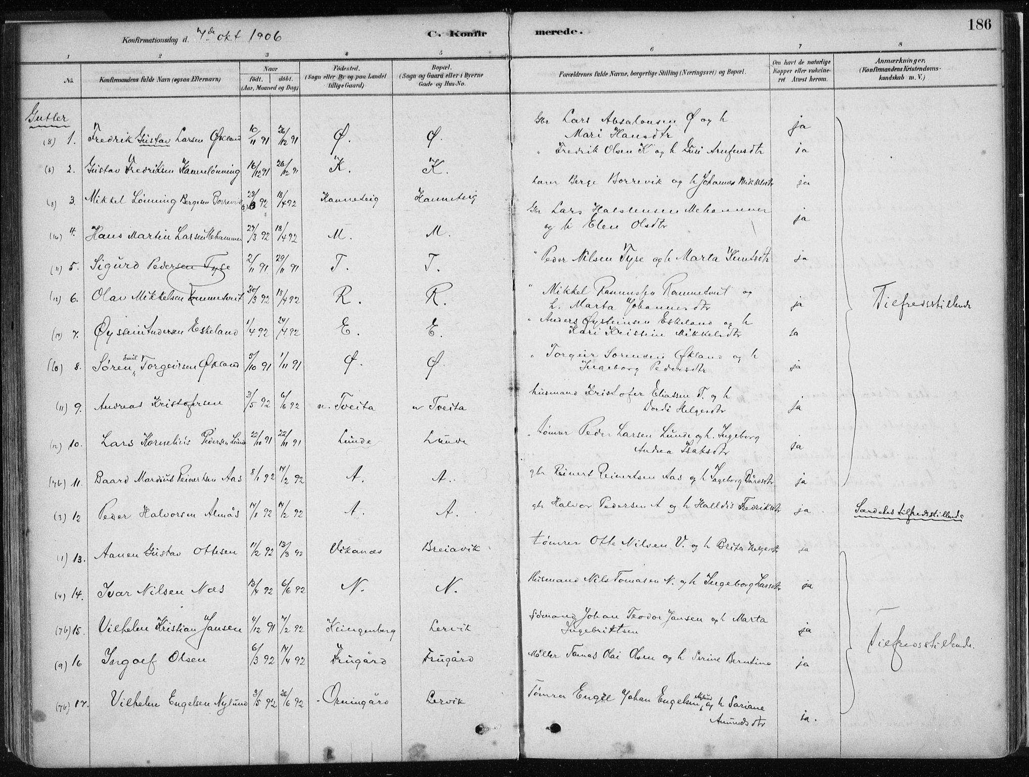 Stord sokneprestembete, SAB/A-78201/H/Haa: Parish register (official) no. B 2, 1878-1913, p. 186