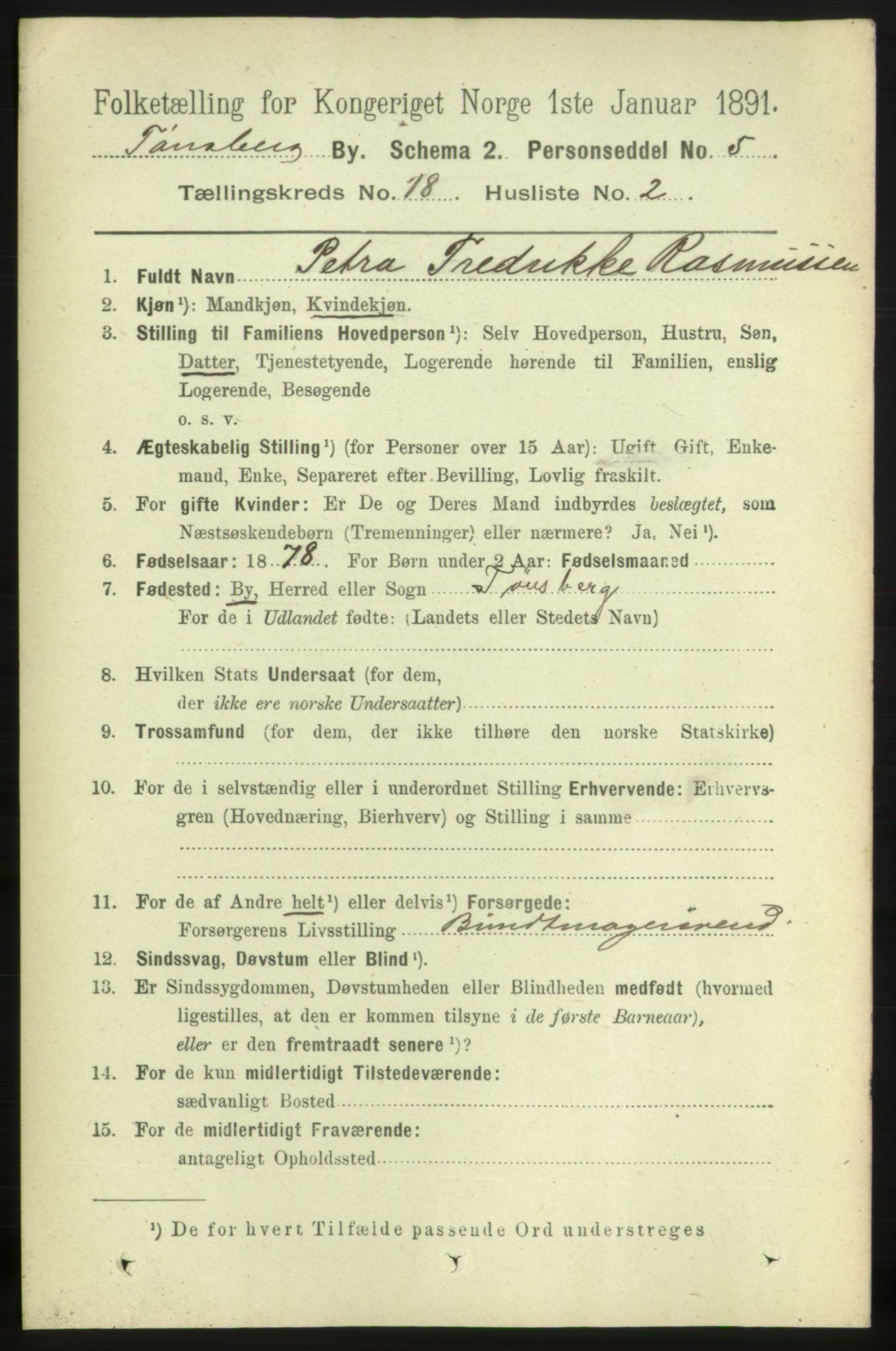 RA, 1891 census for 0705 Tønsberg, 1891, p. 5110