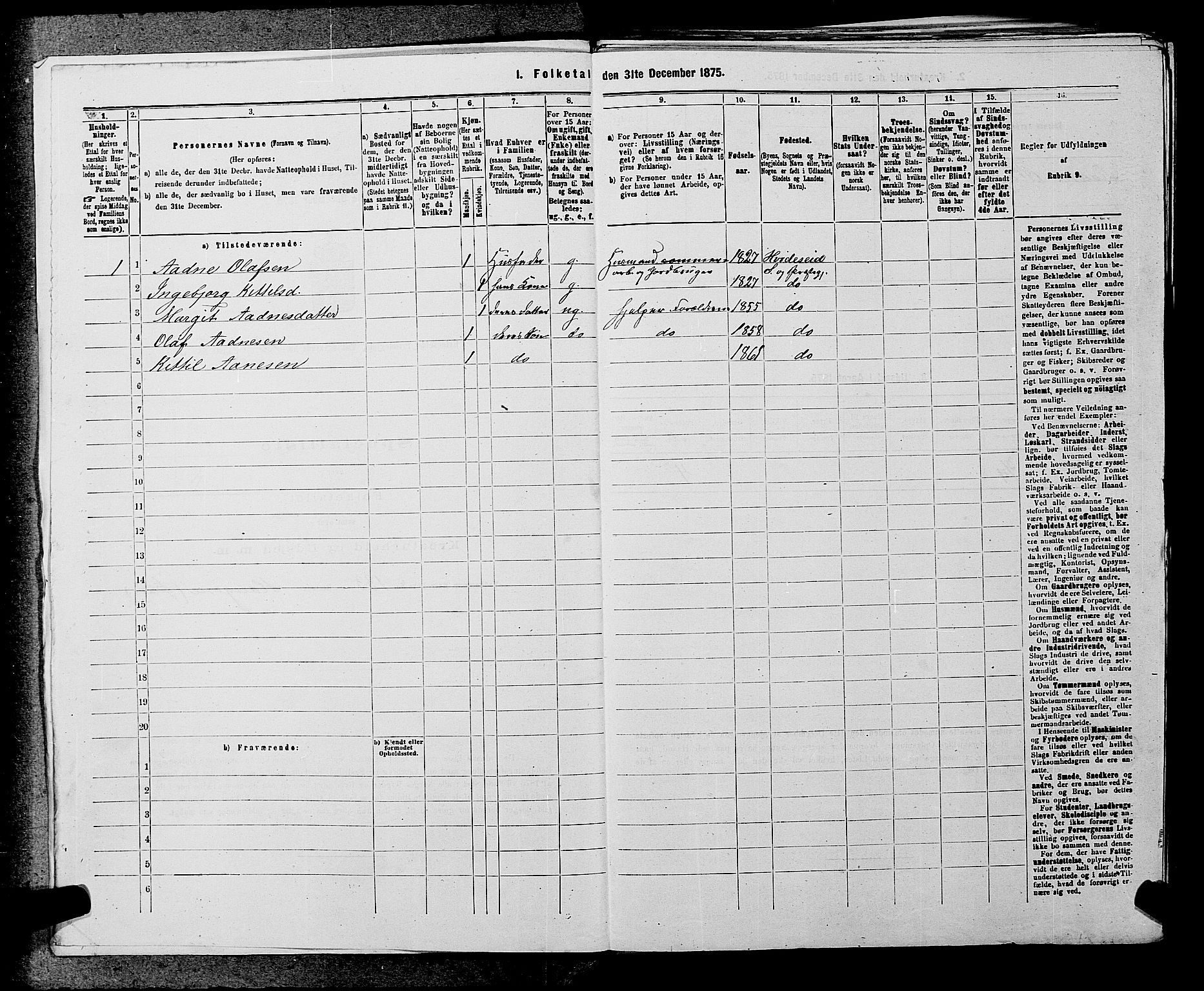 SAKO, 1875 census for 0829P Kviteseid, 1875, p. 960