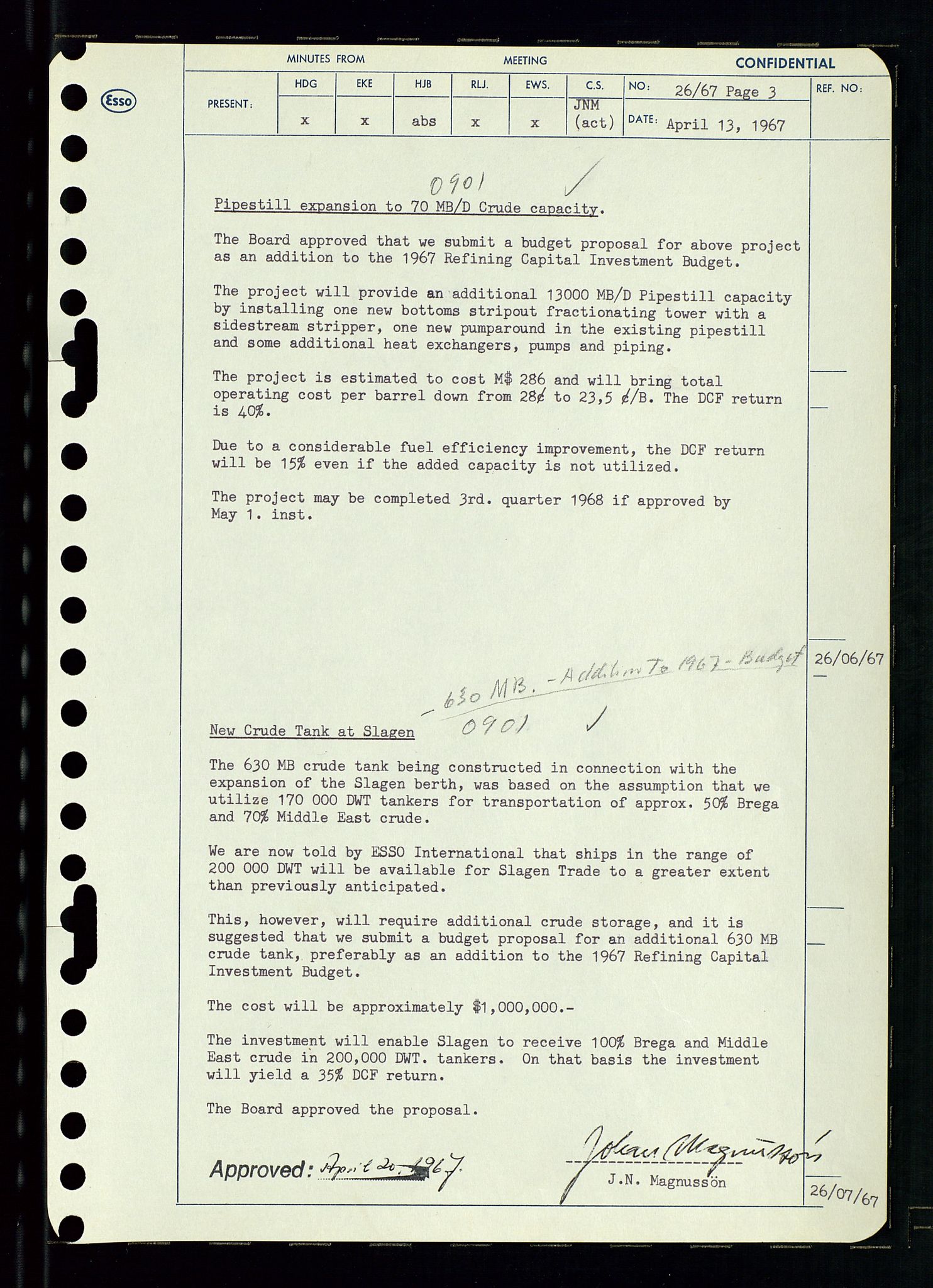 Pa 0982 - Esso Norge A/S, AV/SAST-A-100448/A/Aa/L0002/0003: Den administrerende direksjon Board minutes (styrereferater) / Den administrerende direksjon Board minutes (styrereferater), 1967, p. 56