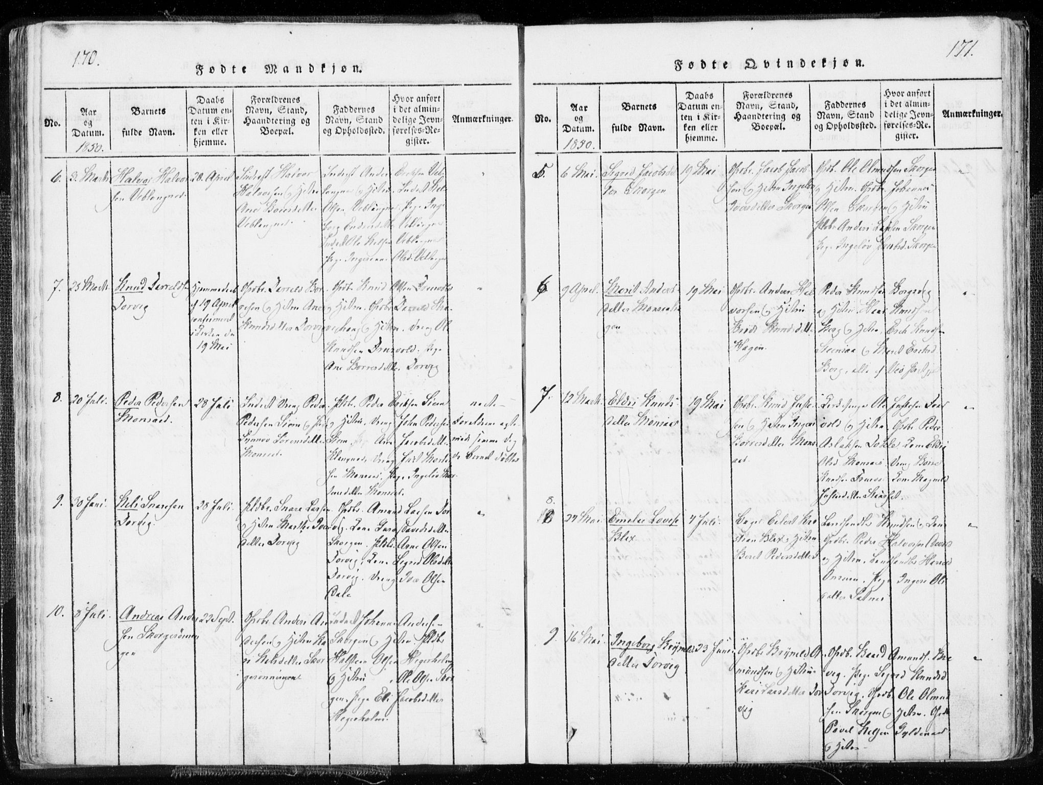 Ministerialprotokoller, klokkerbøker og fødselsregistre - Møre og Romsdal, SAT/A-1454/544/L0571: Parish register (official) no. 544A04, 1818-1853, p. 170-171