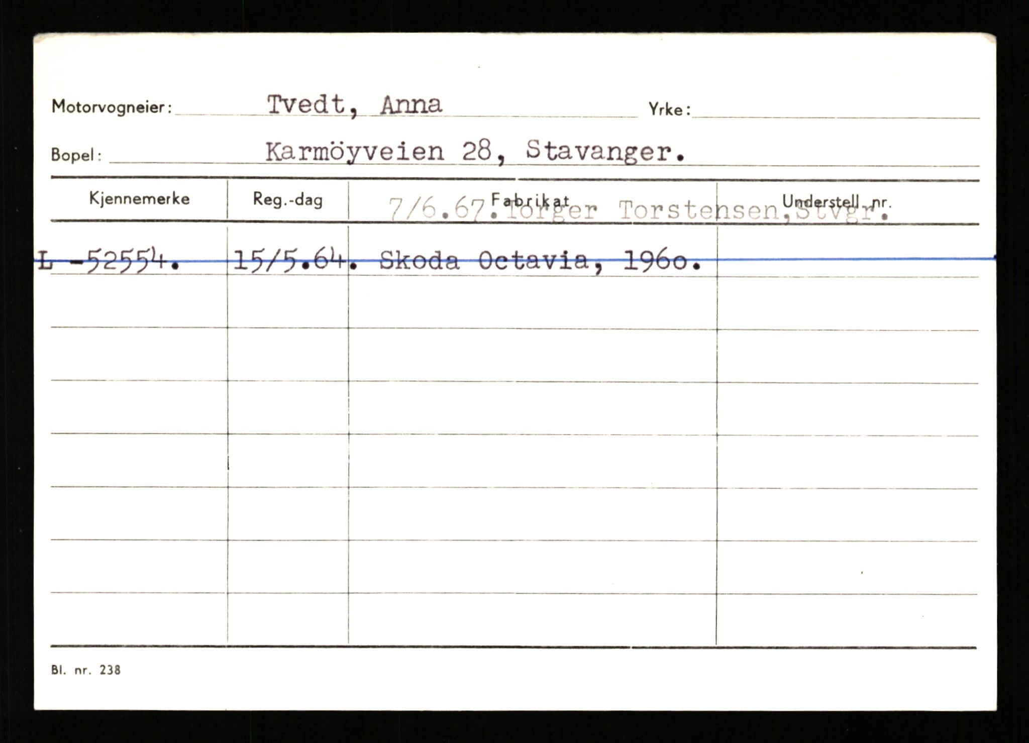 Stavanger trafikkstasjon, SAST/A-101942/0/H/L0040: Torstensen - Ueland, 1930-1971, p. 1381