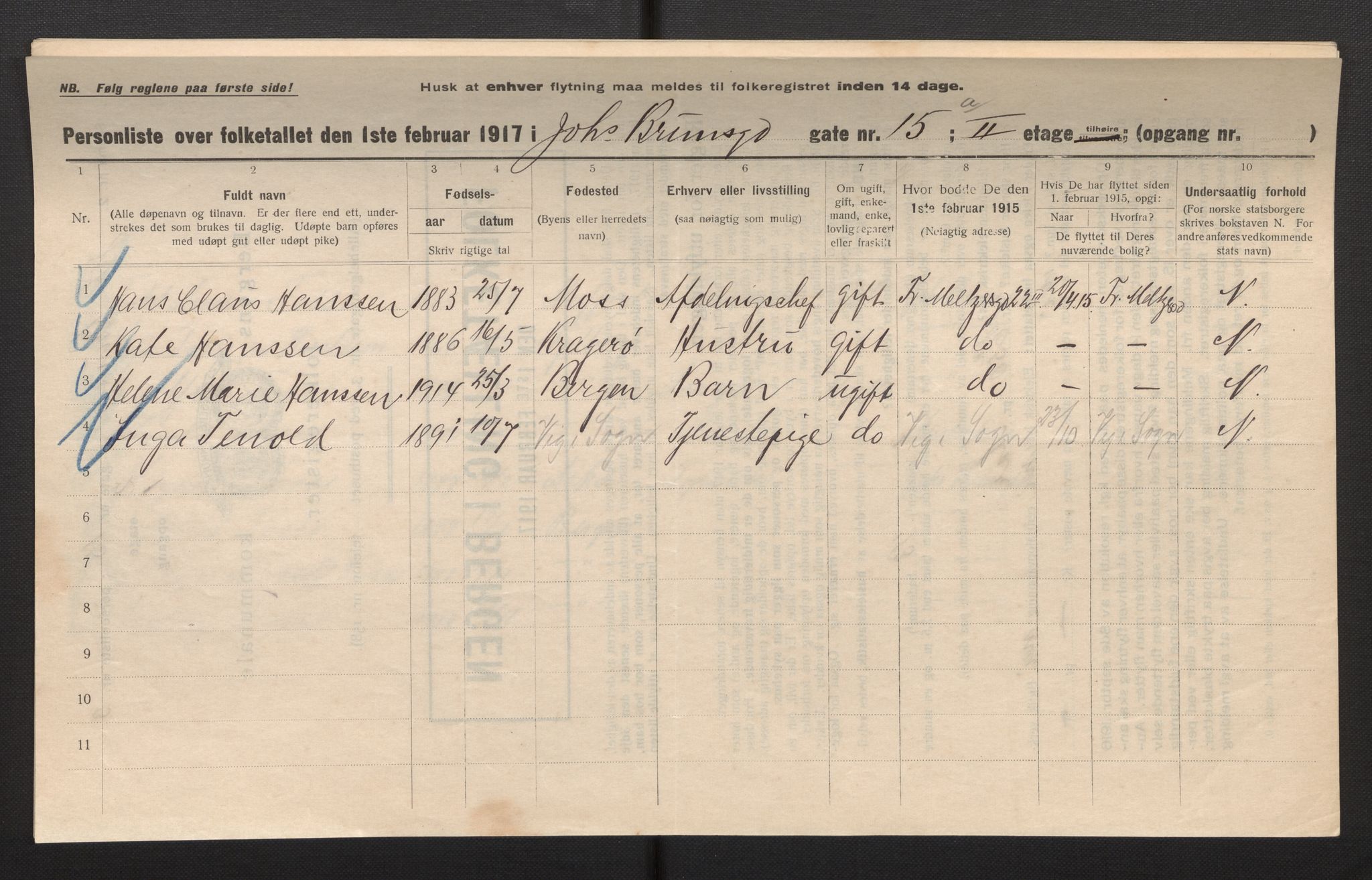 SAB, Municipal Census 1917 for Bergen, 1917, p. 15982