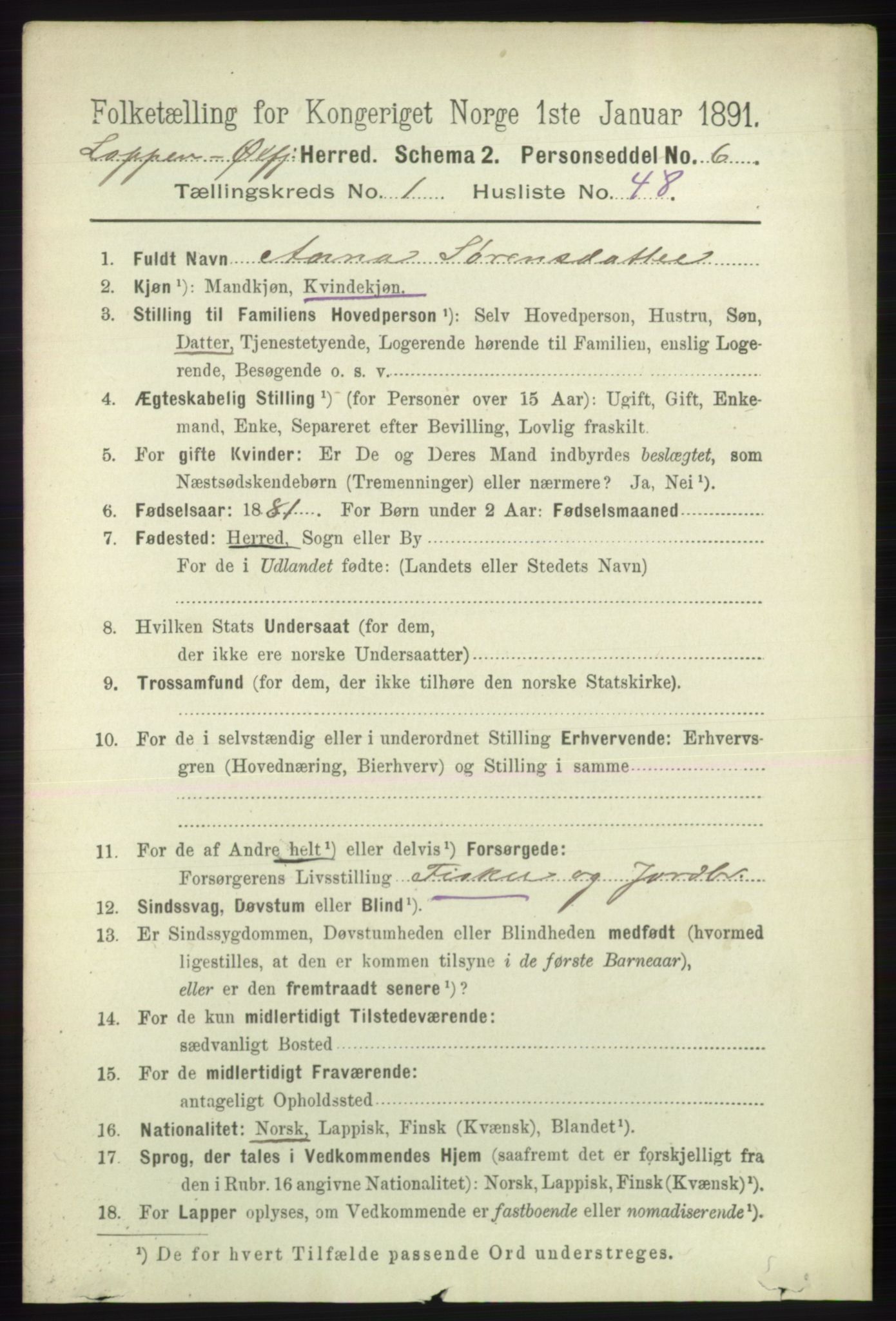 RA, 1891 census for 2014 Loppa, 1891, p. 319