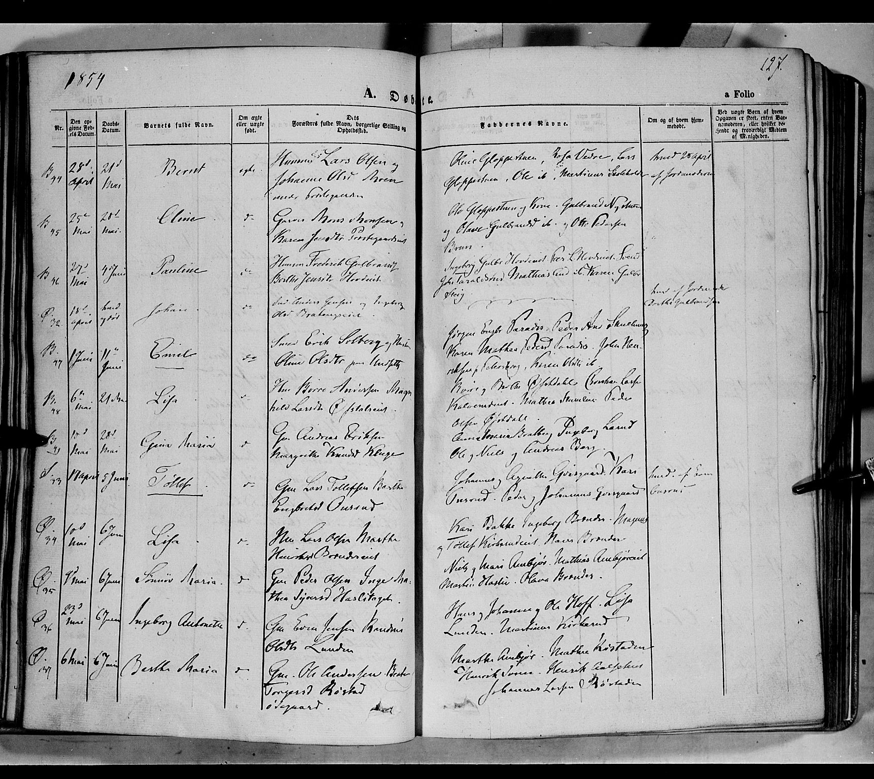 Biri prestekontor, SAH/PREST-096/H/Ha/Haa/L0005: Parish register (official) no. 5, 1843-1854, p. 127