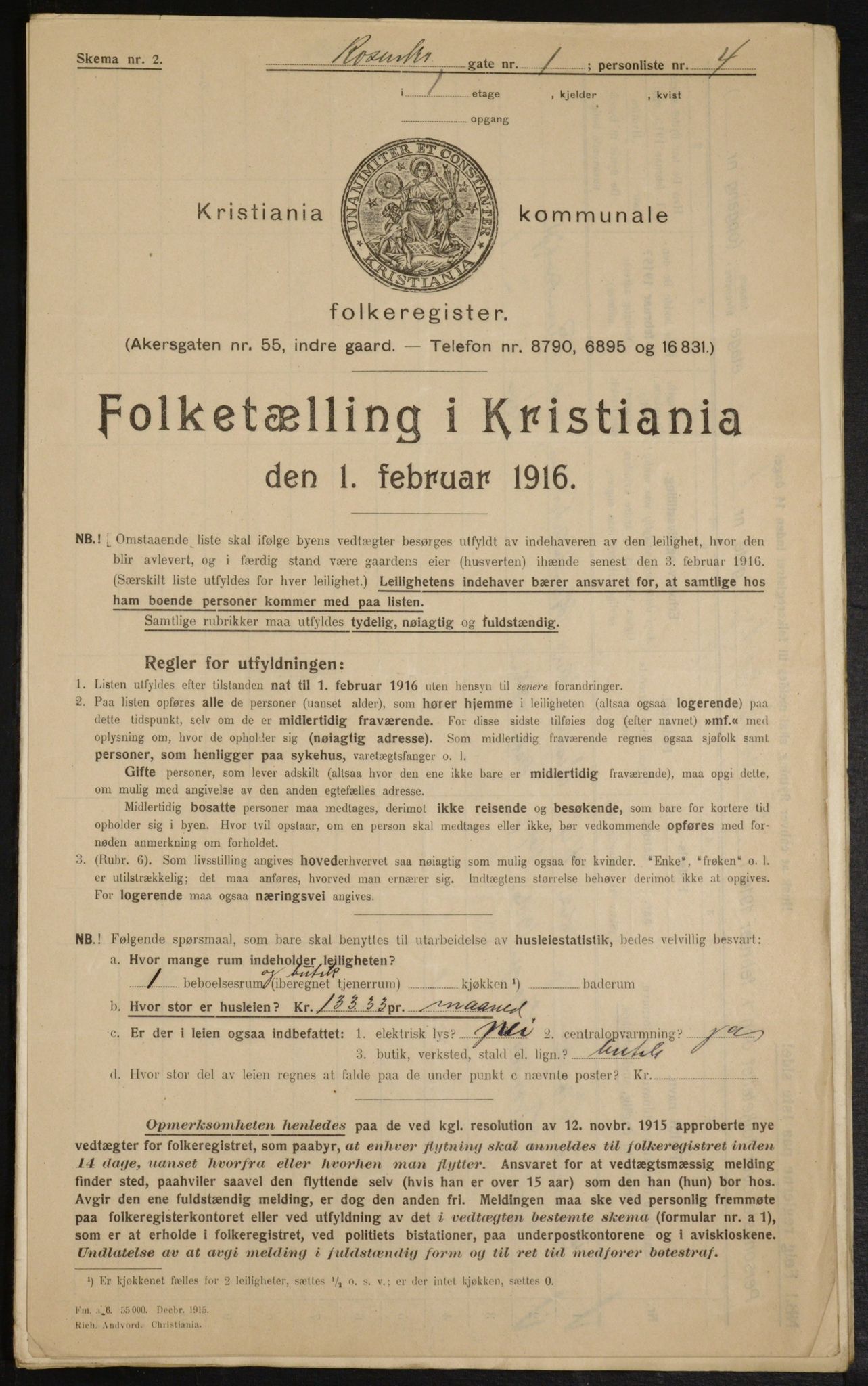 OBA, Municipal Census 1916 for Kristiania, 1916, p. 86086