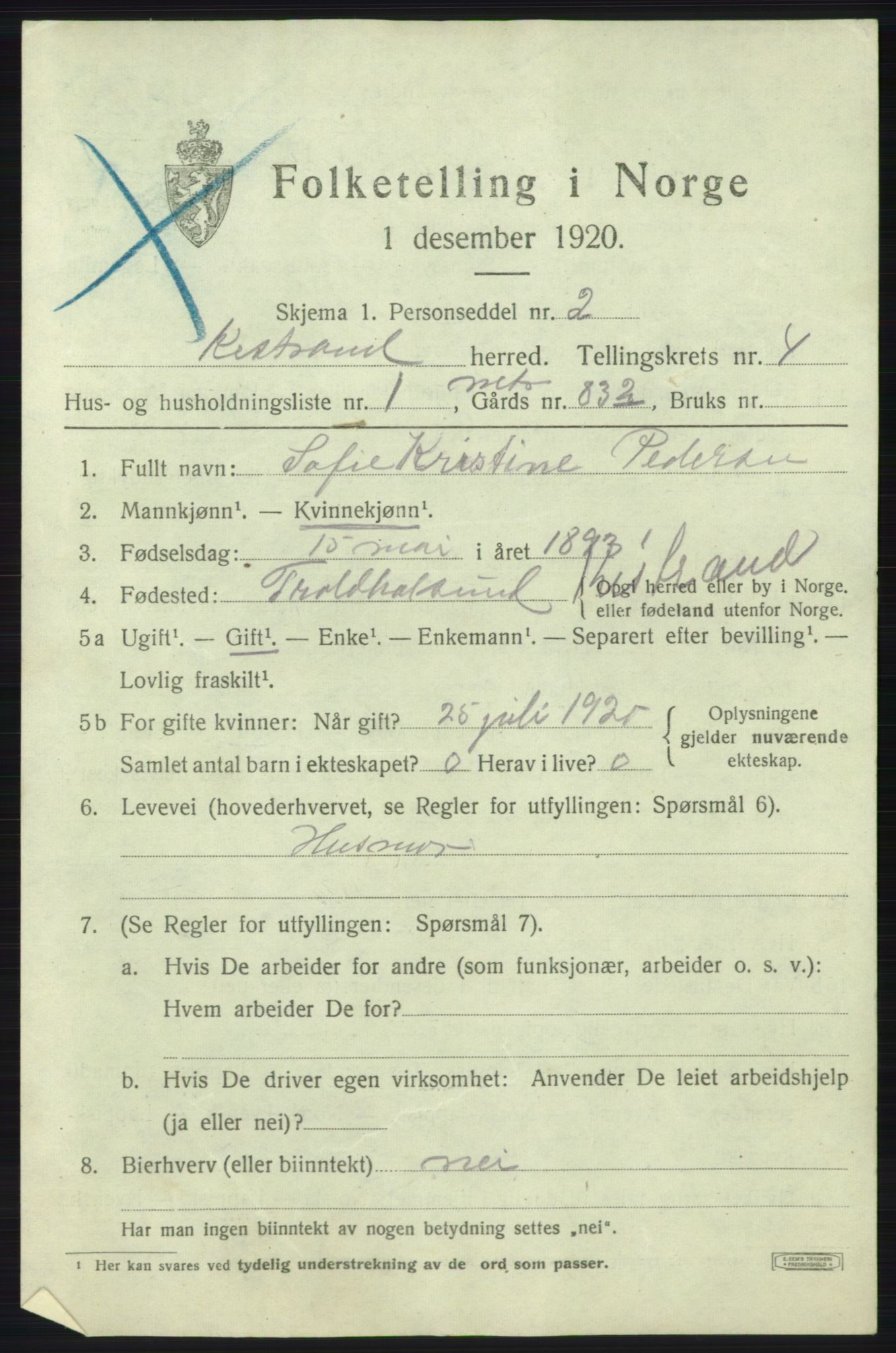 SATØ, 1920 census for Kistrand, 1920, p. 2380