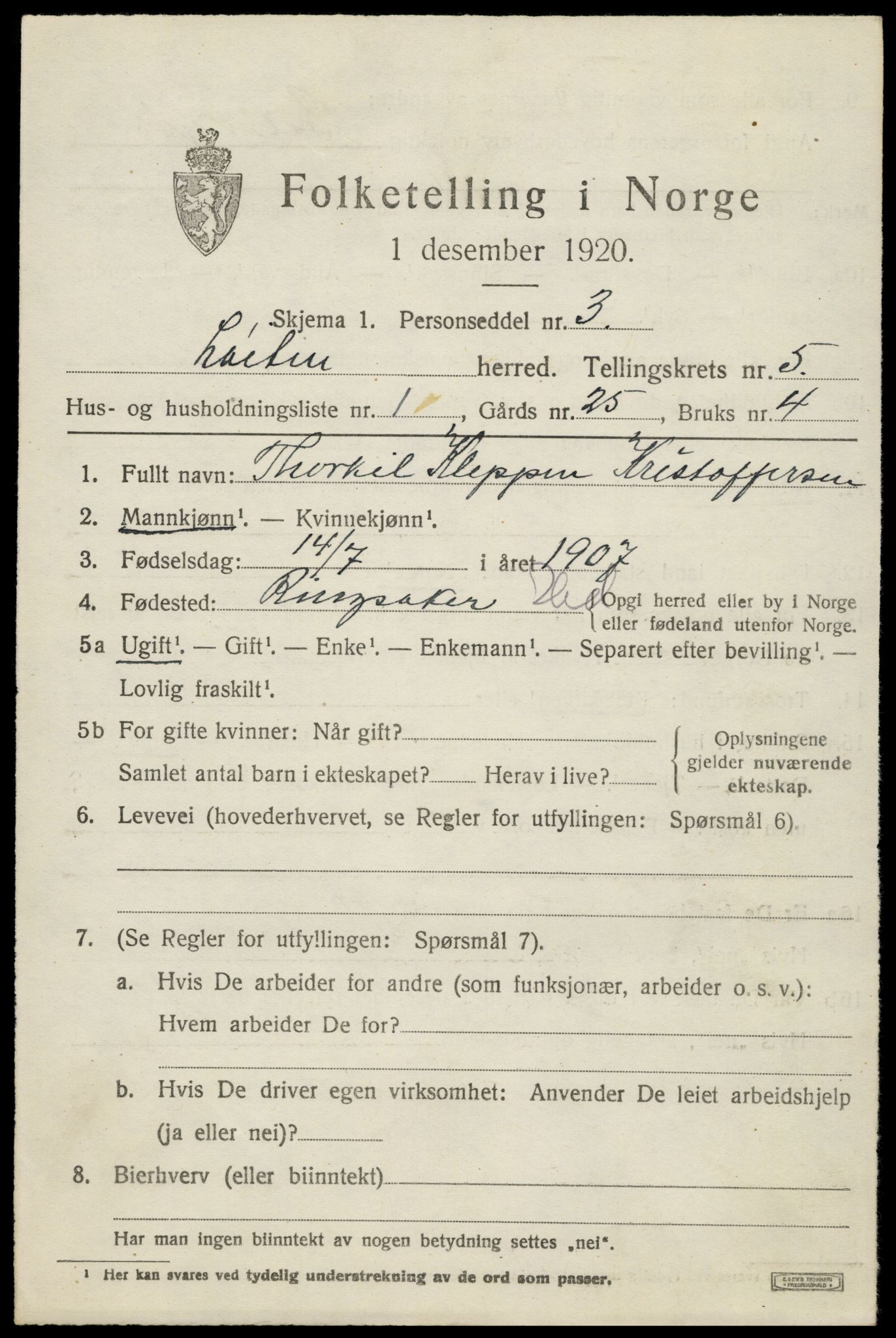 SAH, 1920 census for Løten, 1920, p. 9831