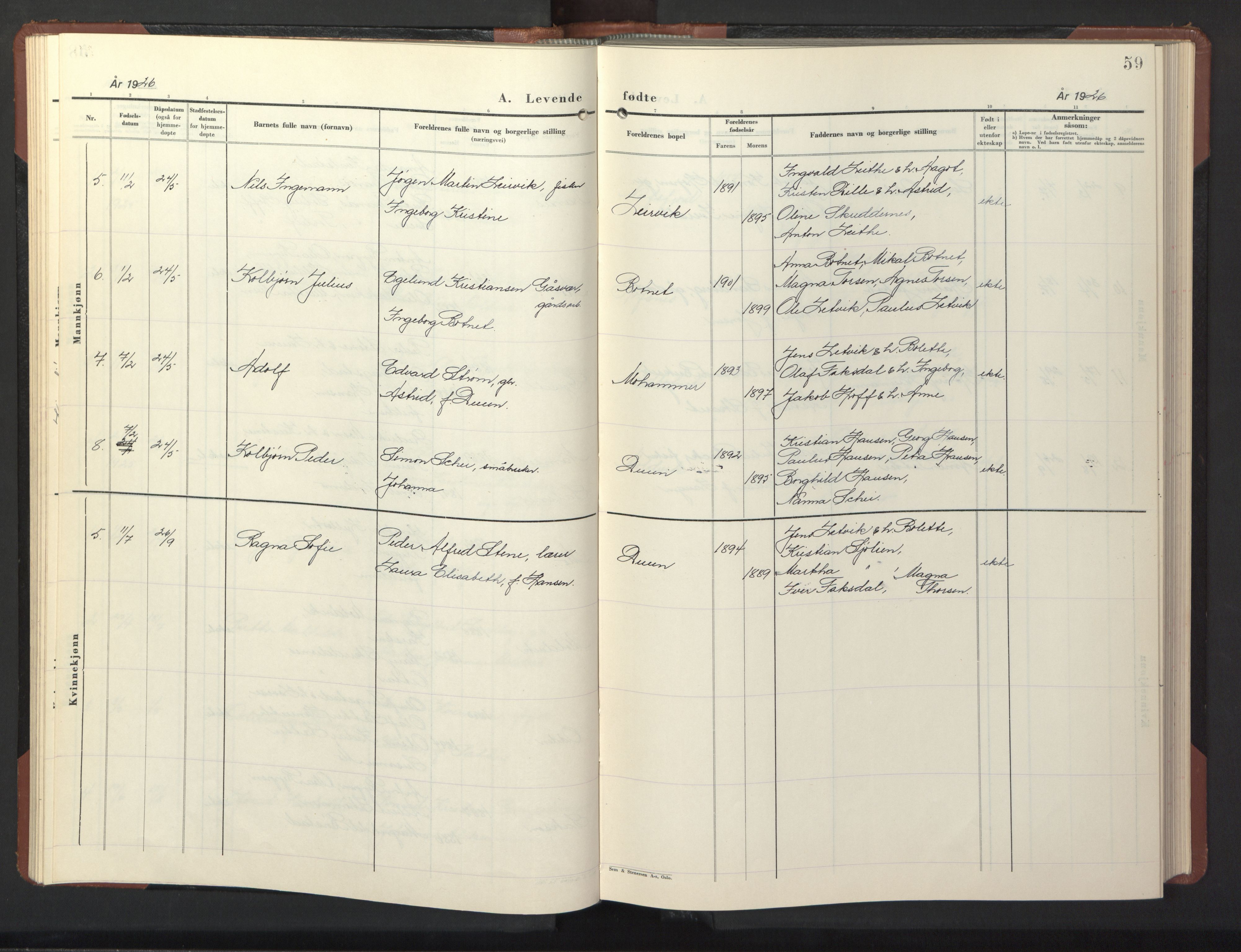 Ministerialprotokoller, klokkerbøker og fødselsregistre - Nord-Trøndelag, SAT/A-1458/773/L0625: Parish register (copy) no. 773C01, 1910-1952, p. 59