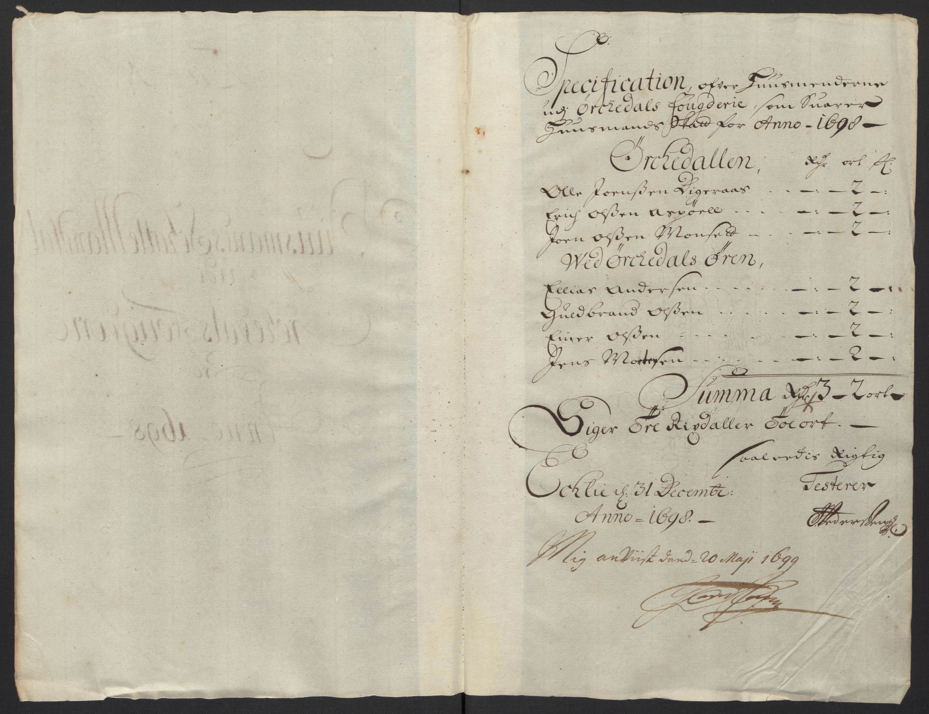 Rentekammeret inntil 1814, Reviderte regnskaper, Fogderegnskap, RA/EA-4092/R60/L3948: Fogderegnskap Orkdal og Gauldal, 1698, p. 204