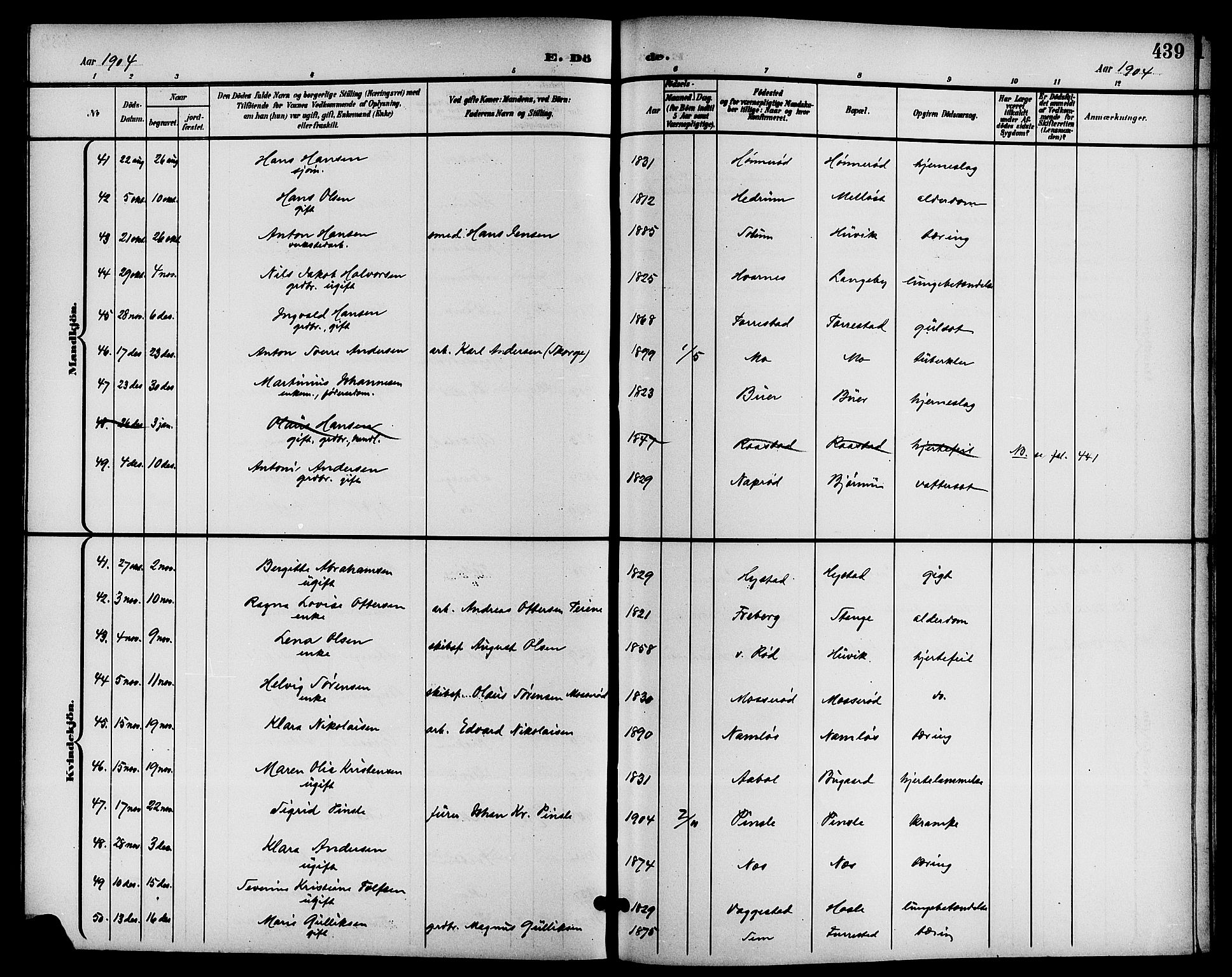 Sandar kirkebøker, AV/SAKO-A-243/G/Ga/L0002: Parish register (copy) no. 2, 1900-1915, p. 439