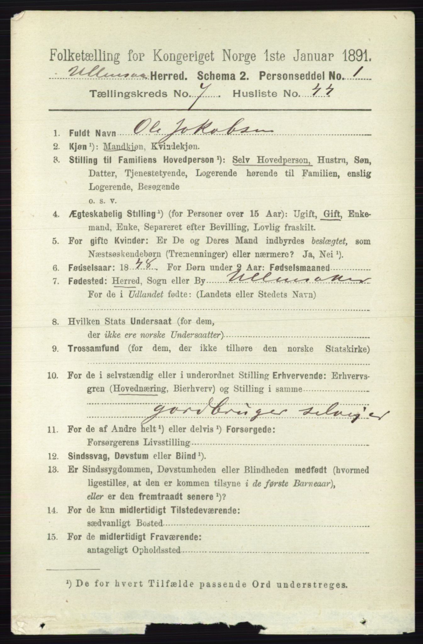 RA, 1891 census for 0235 Ullensaker, 1891, p. 3323