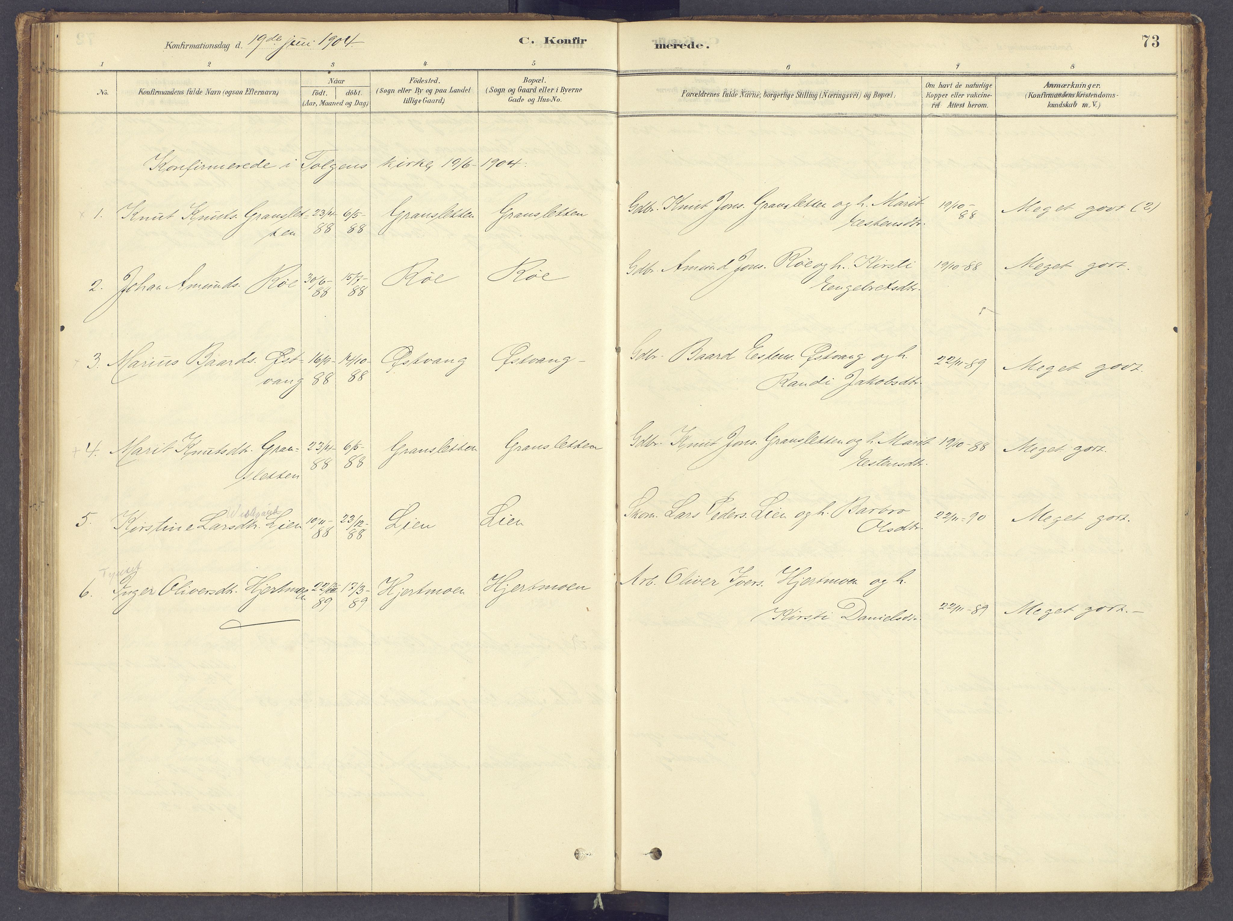 Tolga prestekontor, SAH/PREST-062/K/L0012: Parish register (official) no. 12, 1877-1925, p. 73