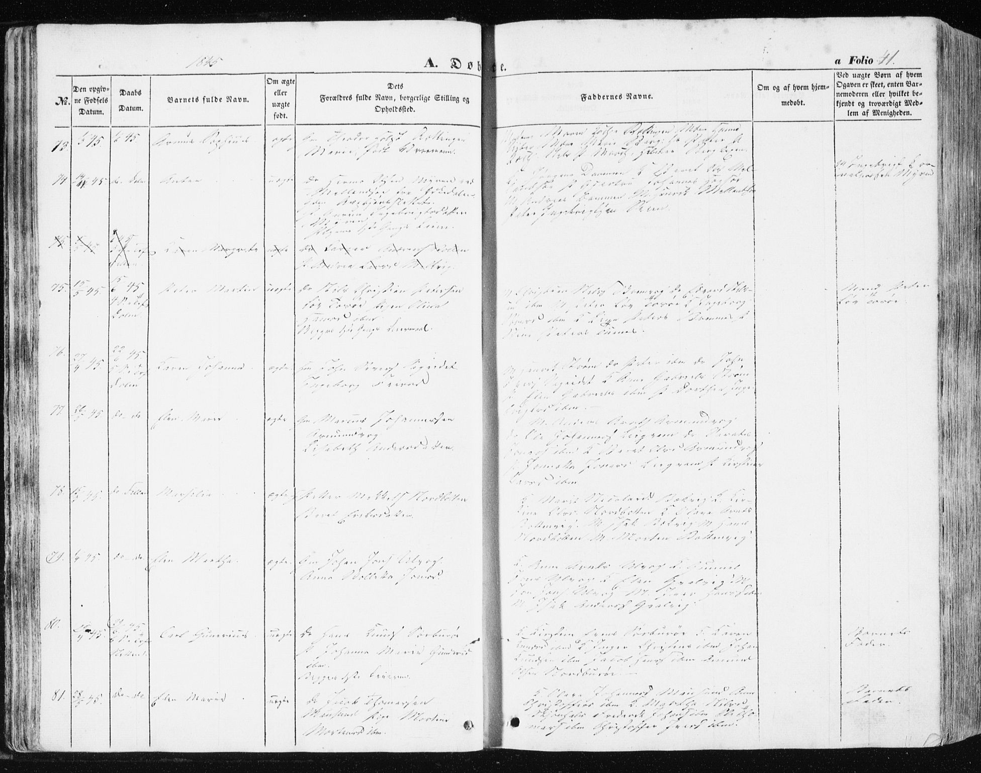 Ministerialprotokoller, klokkerbøker og fødselsregistre - Sør-Trøndelag, AV/SAT-A-1456/634/L0529: Parish register (official) no. 634A05, 1843-1851, p. 41