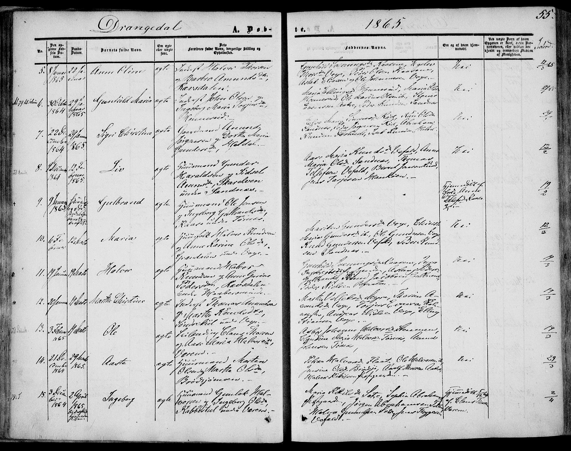Drangedal kirkebøker, SAKO/A-258/F/Fa/L0008: Parish register (official) no. 8, 1857-1871, p. 55