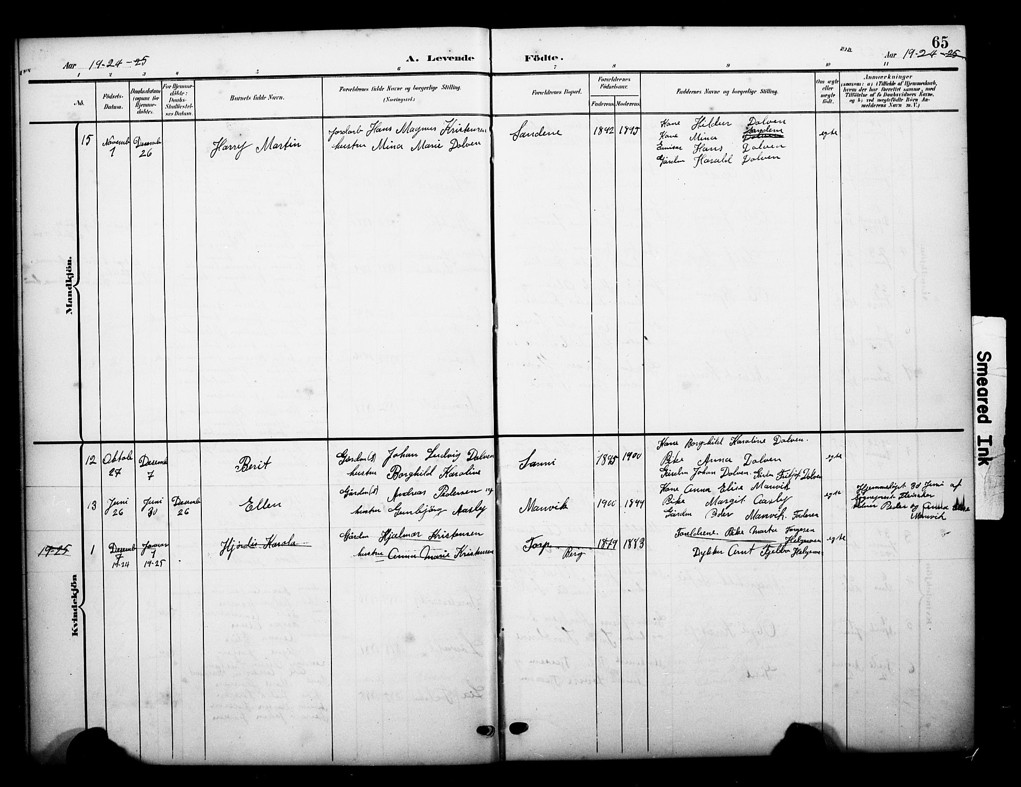 Brunlanes kirkebøker, AV/SAKO-A-342/G/Gb/L0003: Parish register (copy) no. II 3, 1903-1928, p. 65