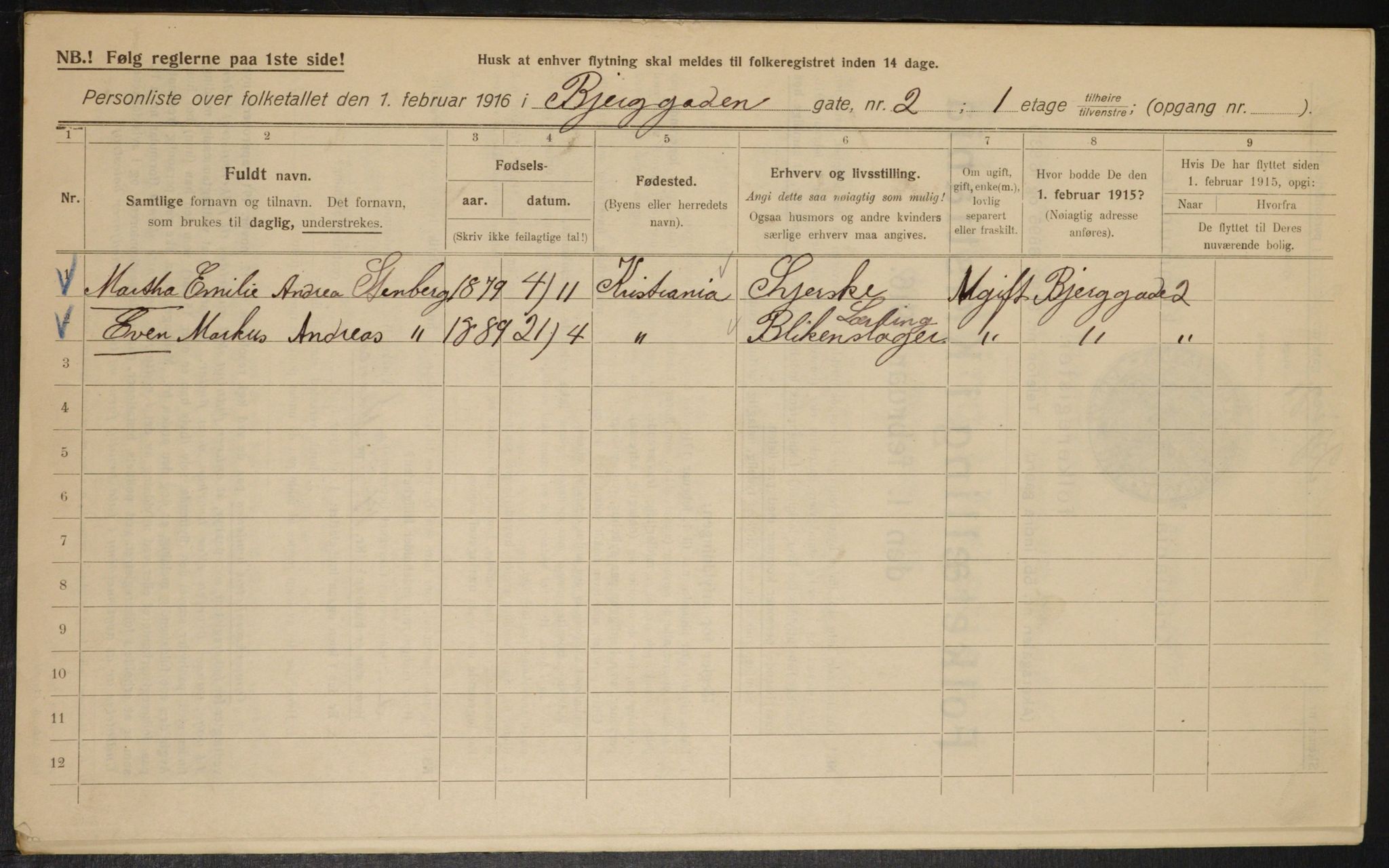 OBA, Municipal Census 1916 for Kristiania, 1916, p. 5524