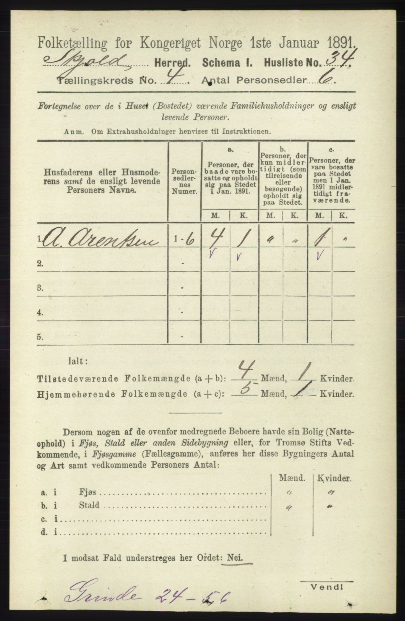 RA, 1891 census for 1154 Skjold, 1891, p. 544