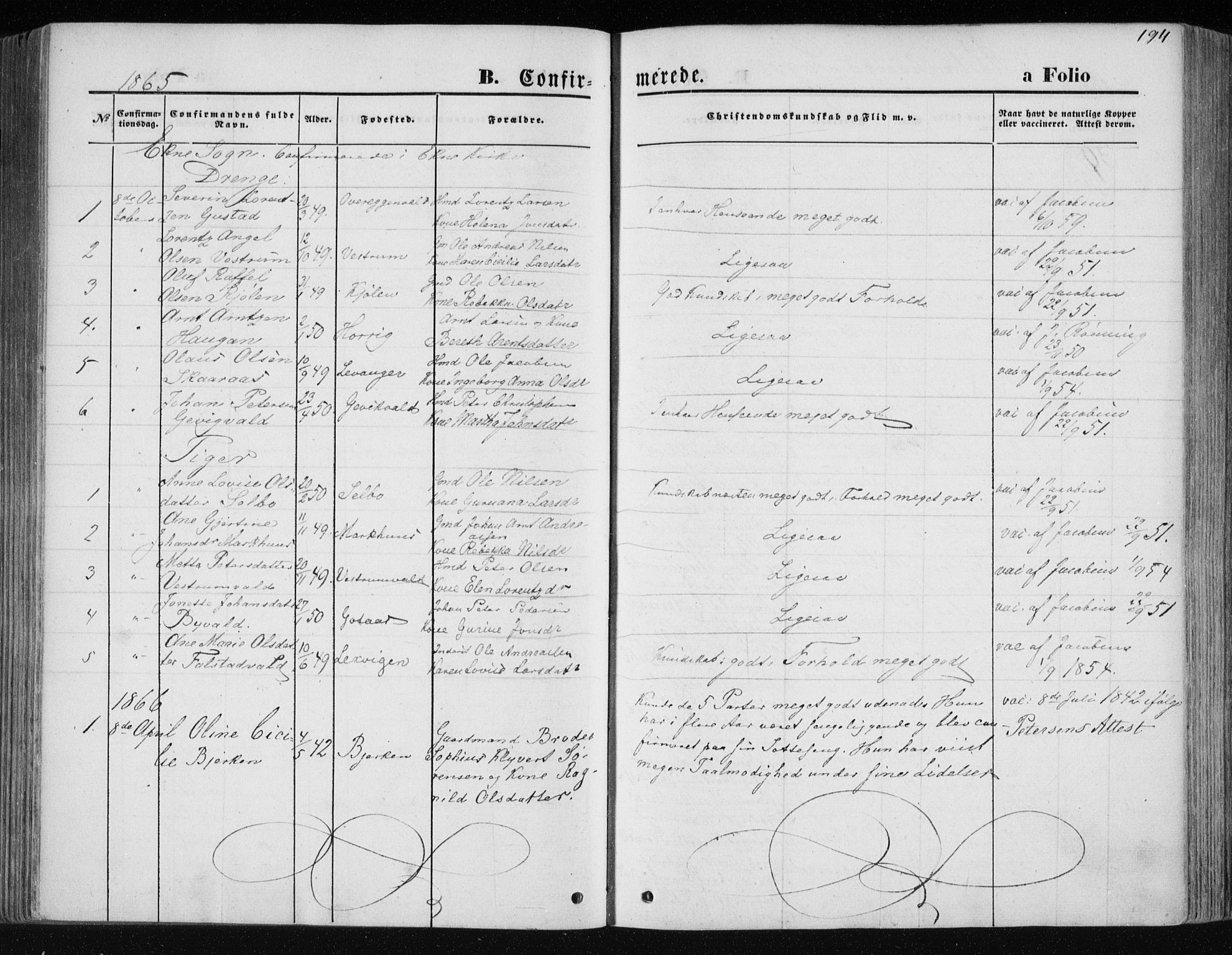 Ministerialprotokoller, klokkerbøker og fødselsregistre - Nord-Trøndelag, SAT/A-1458/717/L0157: Parish register (official) no. 717A08 /1, 1863-1877, p. 194